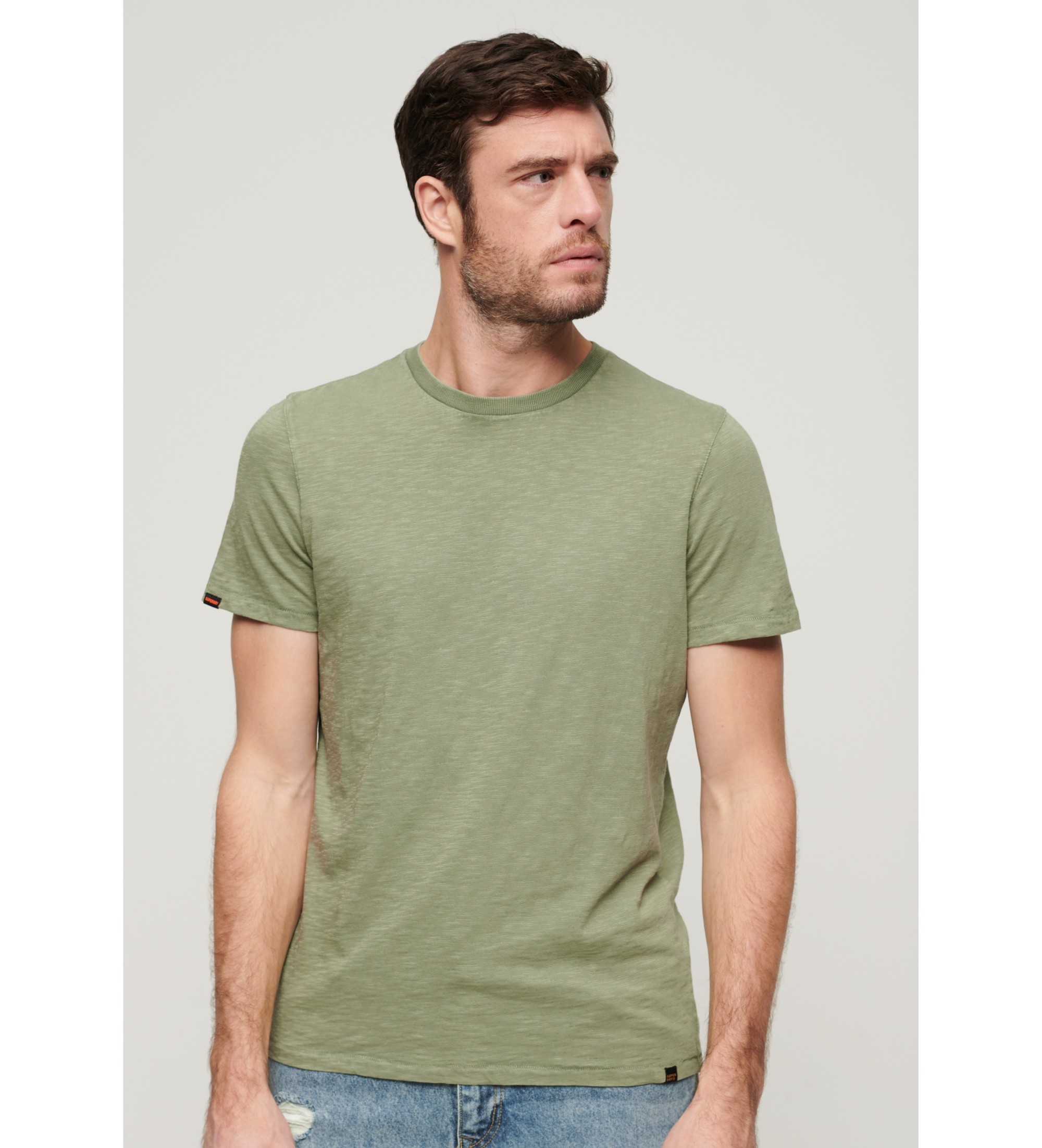 Superdry für Herren. M1011888A Geflammtes Kurzarm-T-Shirt mit grünem Rundkragen (M), Lässig, Baumwolle