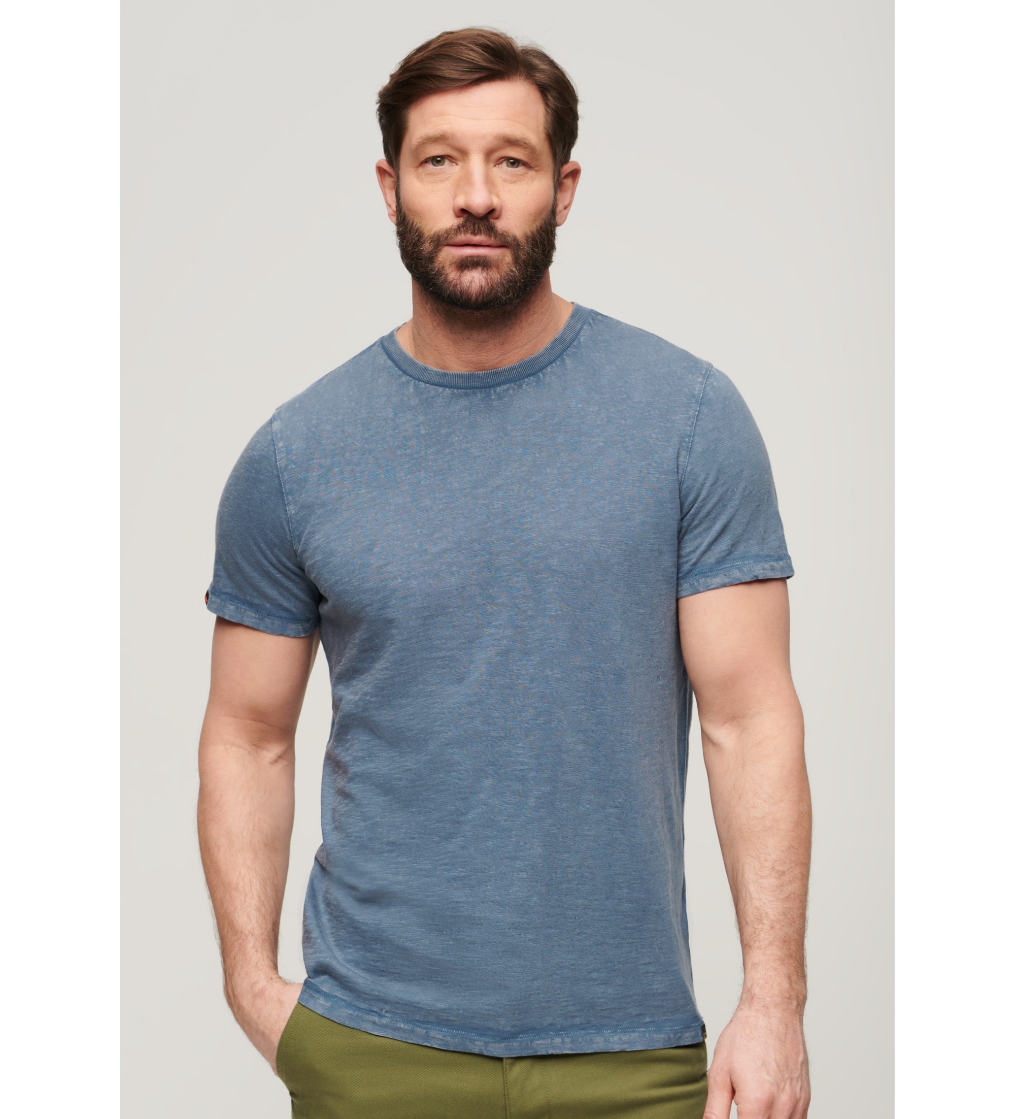 Superdry für Herren. M1011888A Geflammtes Kurzarm-T-Shirt mit blauem Rundhalsausschnitt (XXL), Lässig, Baumwolle