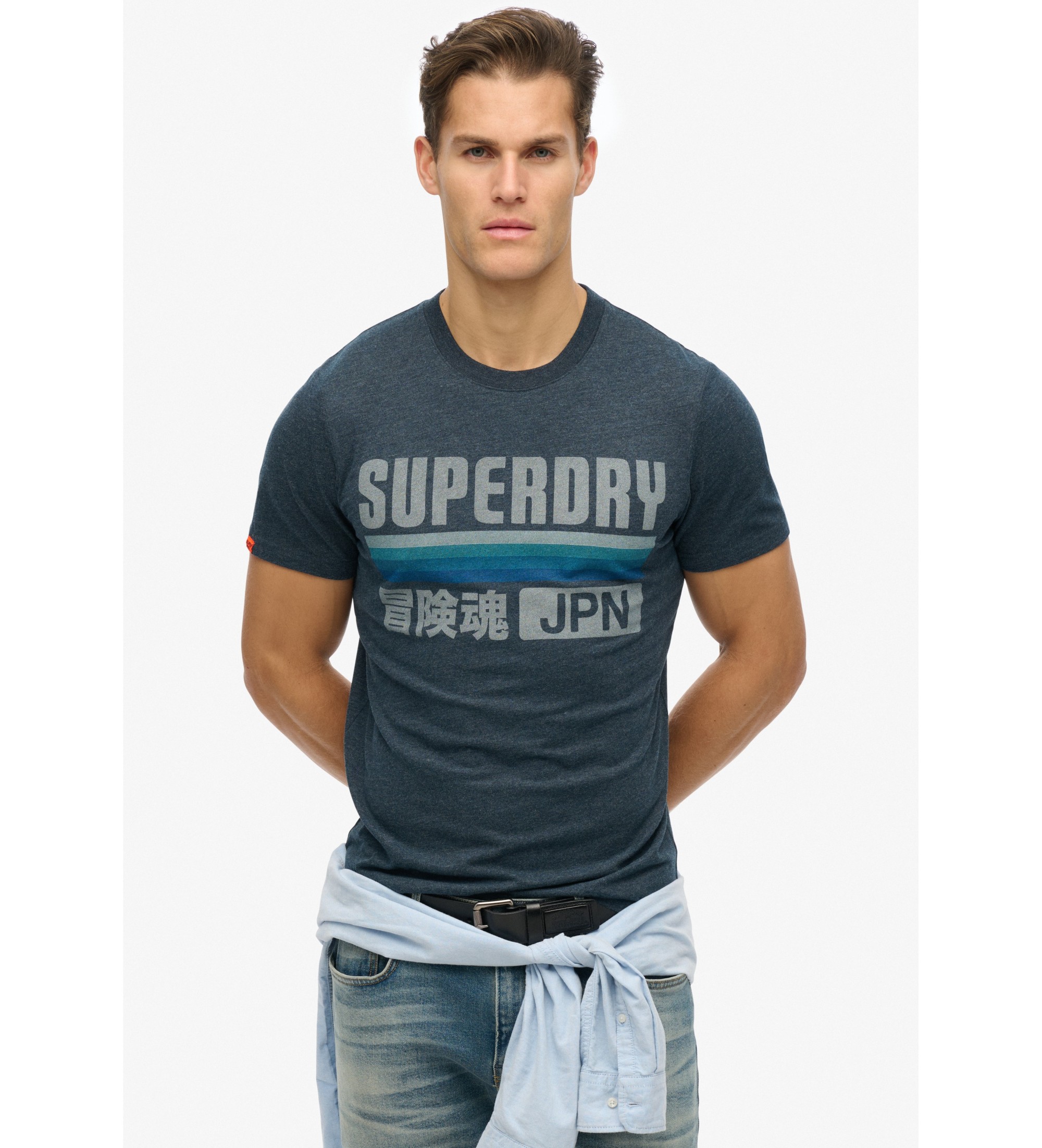 Superdry für Herren. M1012174A Entspannt geschnittenes gestreiftes T-Shirt Japan navy (S), Lässig, Baumwolle, Kurzarm, Marine