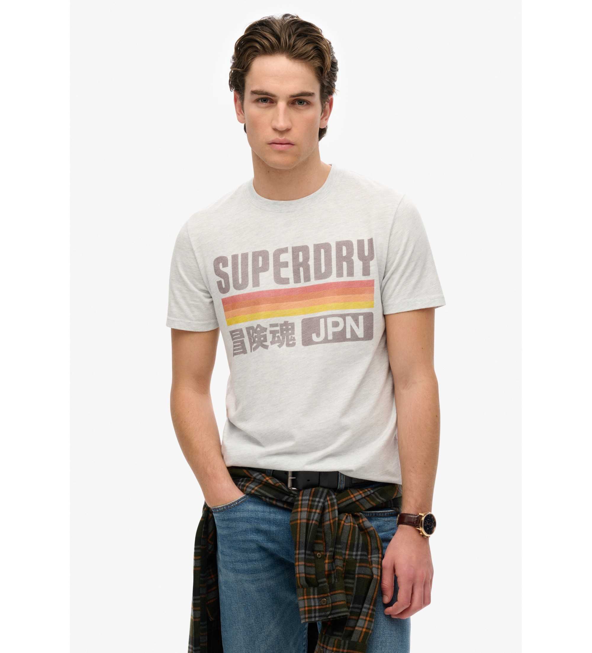 Superdry für Herren. M1012174A Entspannt geschnittenes gestreiftes T-Shirt Japan grau (L), Lässig, Baumwolle, Kurzarm
