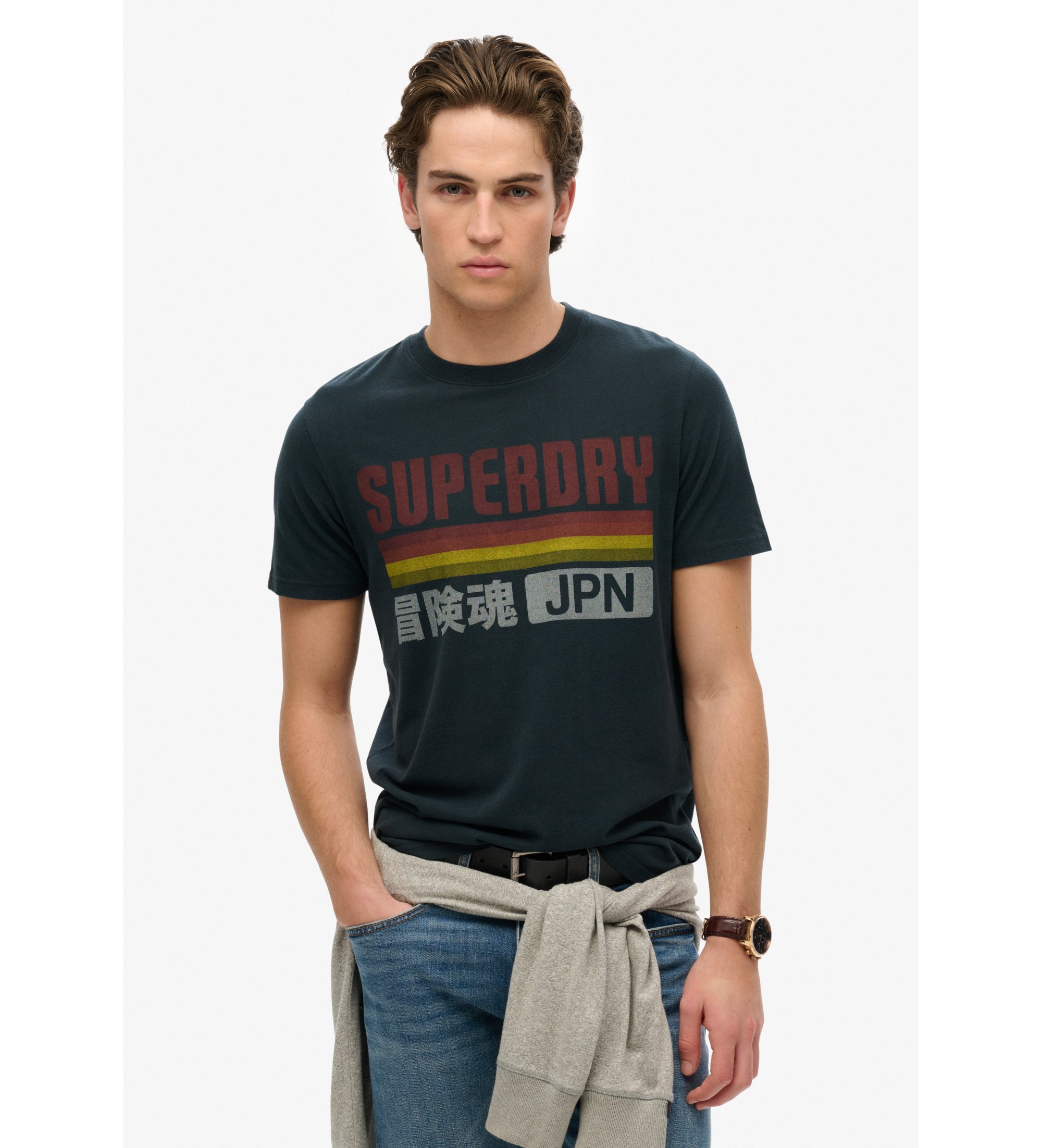 Superdry für Herren. M1012211A Japan navy T-shirt (M), Lässig, Baumwolle, Kurzarm, Marine
