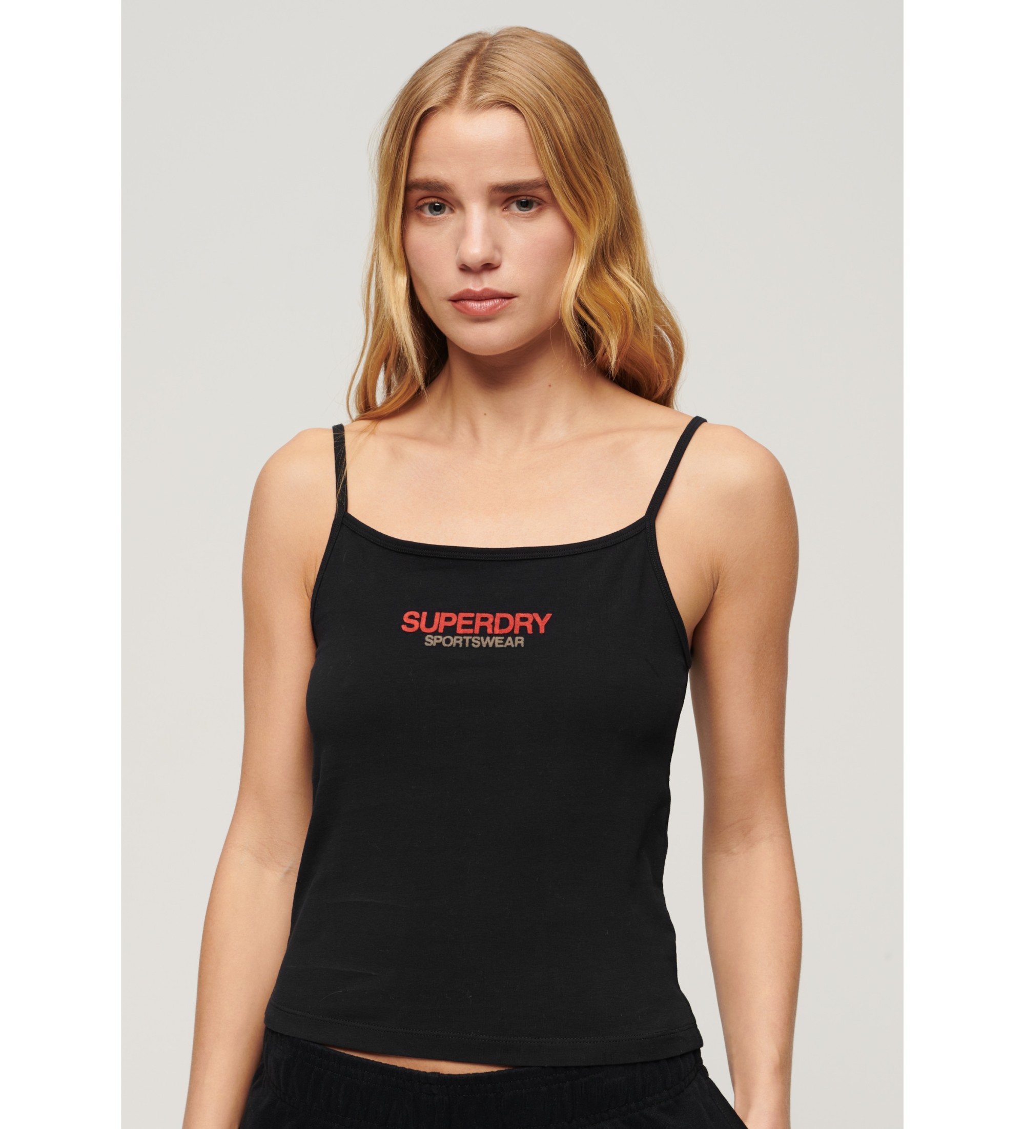 Superdry für Damen. W6011836A T-shirt mit Sportswear-Logo, schwarz (S), Lässig, Baumwolle, Ärmellos / Hosenträger