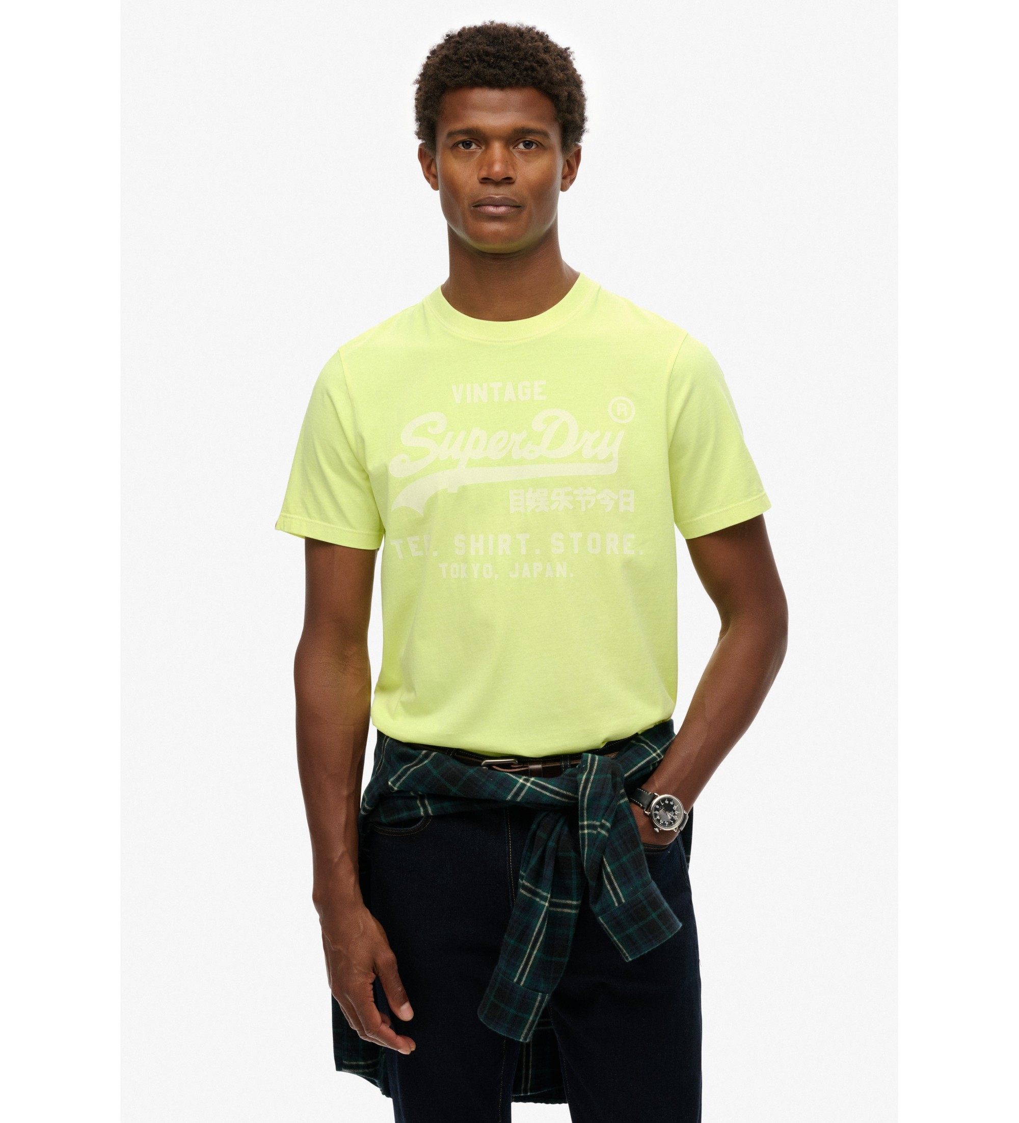 Superdry für Herren. M1012119A Fluor gelb Vintage-T-Shirt (M), Lässig, Baumwolle, Kurzarm