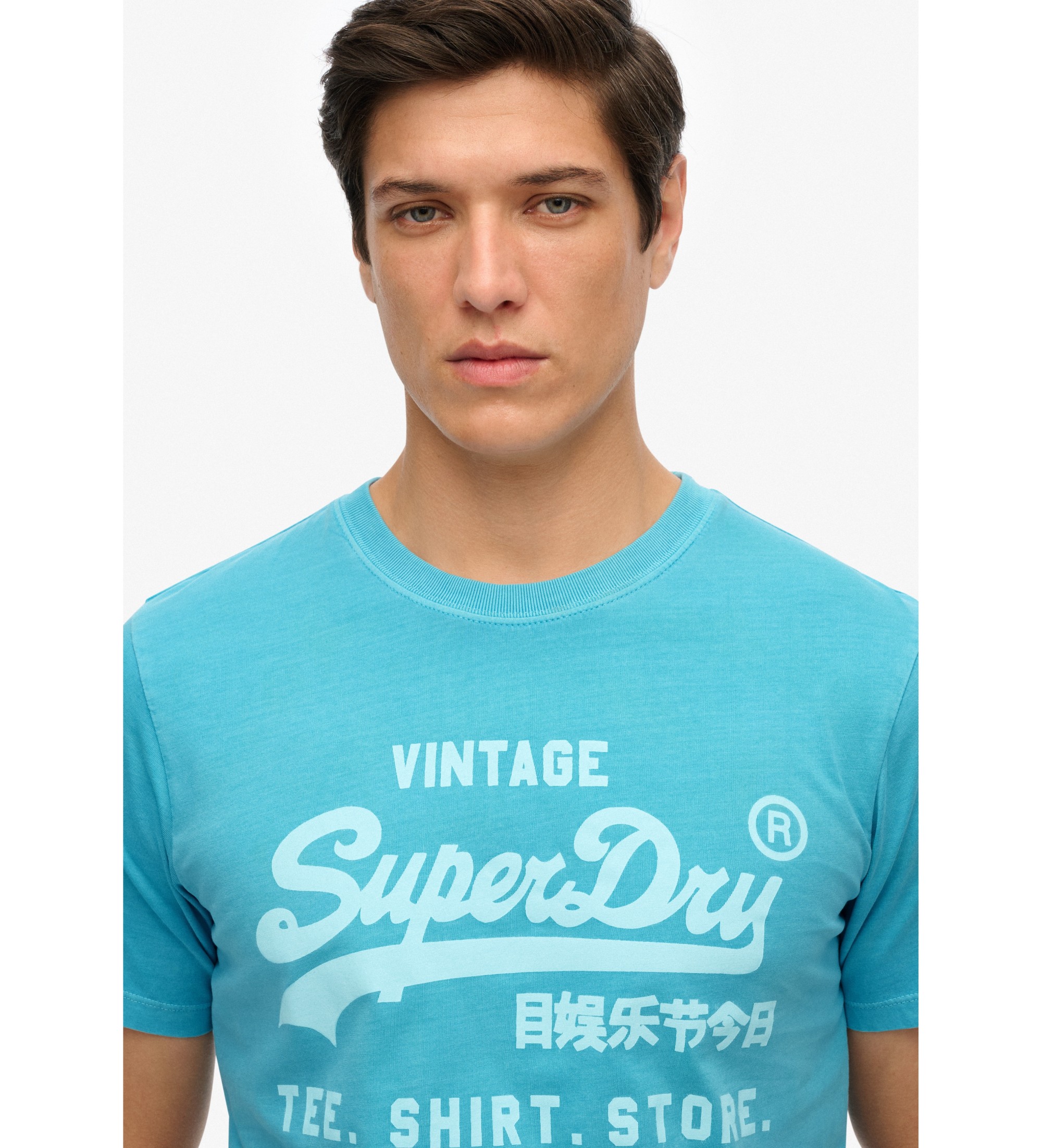 Superdryvoor mannen. M1012119A Fluor Vintage blauw t-shirt (M), Casual, Katoen, Korte mouwen