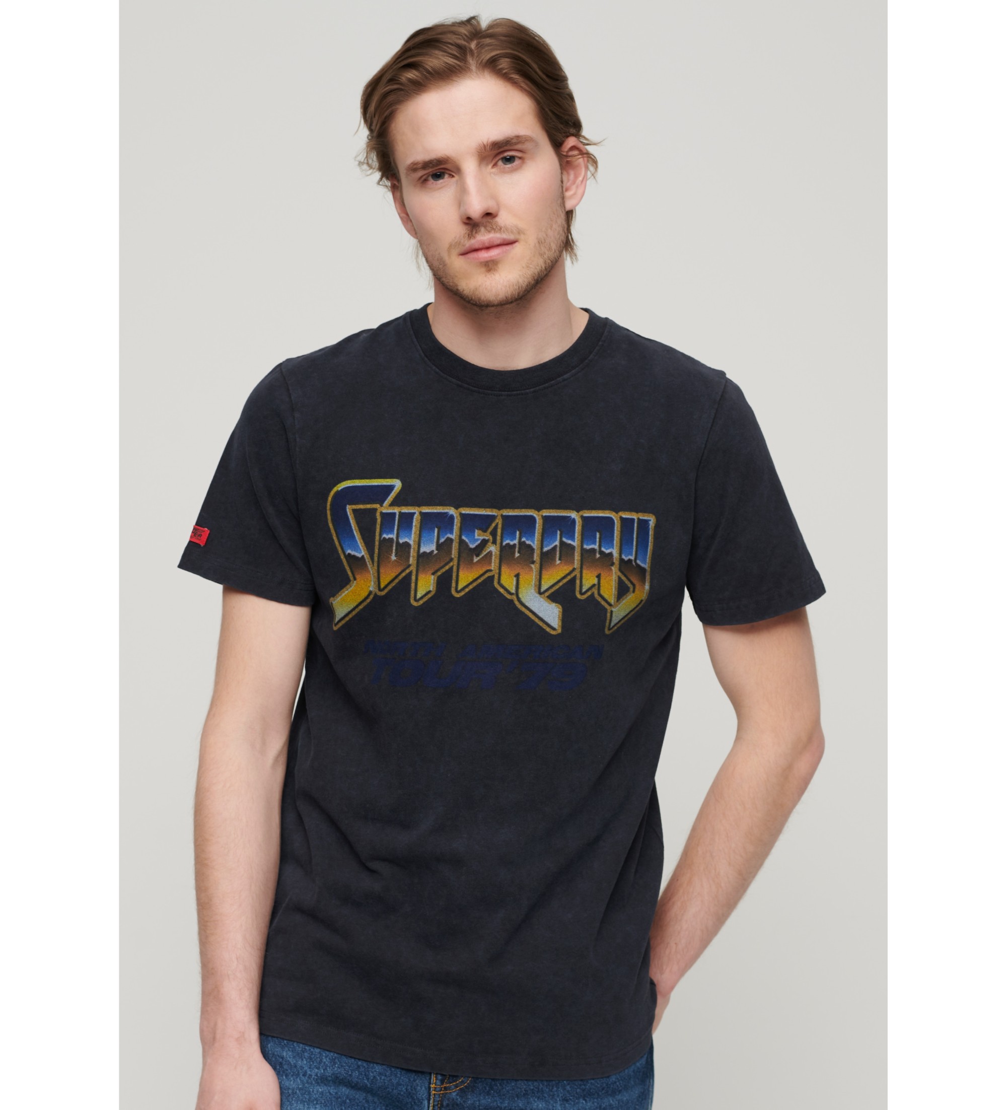 Superdry für Herren. M1011981A Schwarzes Rockband-Grafik-T-Shirt (M), Lässig, Baumwolle, Kurzarm
