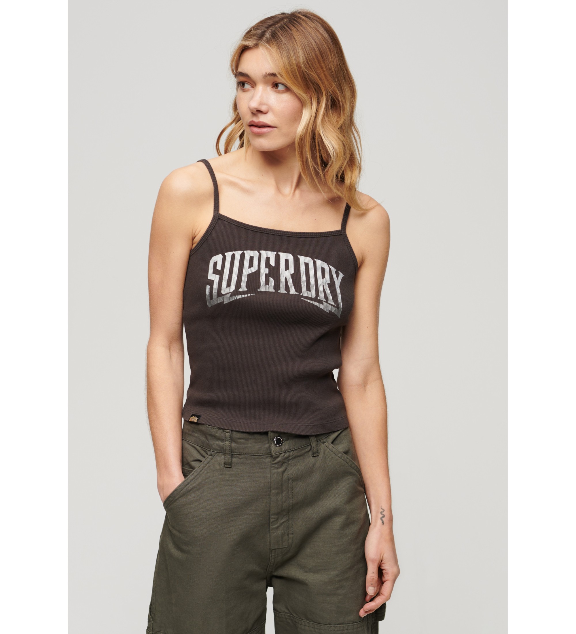 Superdry für Damen. W6011887A Retro Rocker Grafik-T-Shirt dunkelgrau (XXS/XS), Lässig, Ärmellos / Hosenträger, Bio-Baumwolle, Nachhaltig
