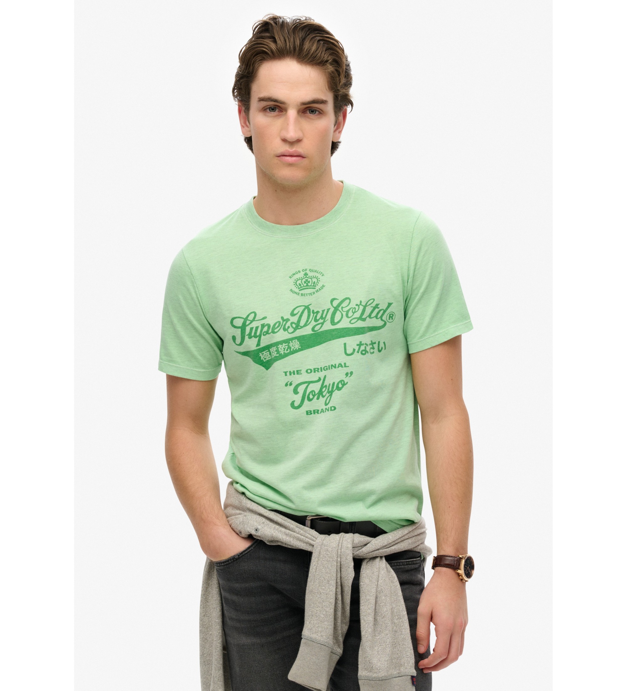 Superdry für Herren. M1012129A Grün gewaschenes T-Shirt in lockerer Passform von Workwear (XL), Lässig, Baumwolle, Kurzarm