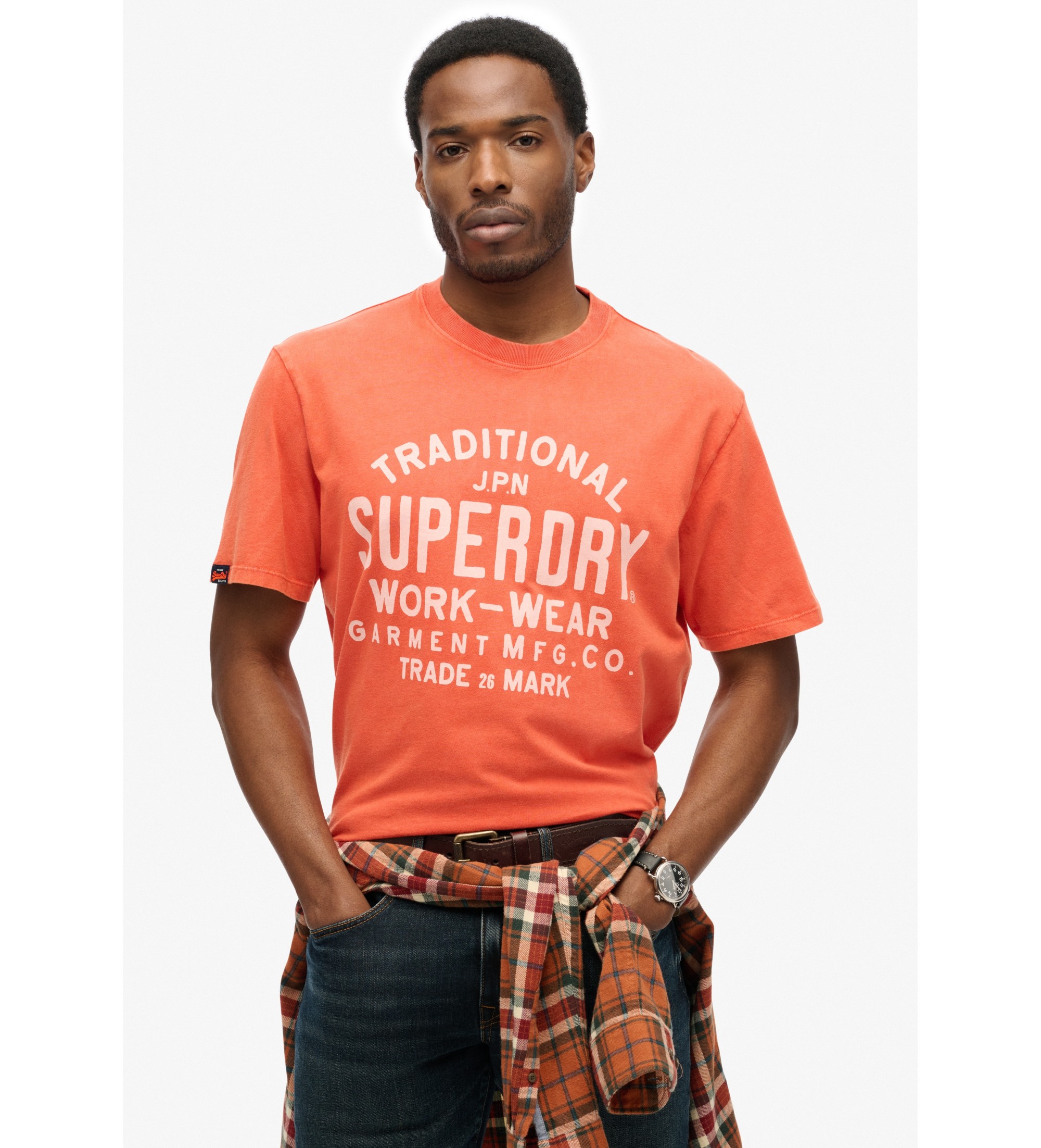 Superdry für Herren. M1012204A Machined Goods Arbeitskleidung orange T-shirt (S), Lässig, Baumwolle, Kurzarm