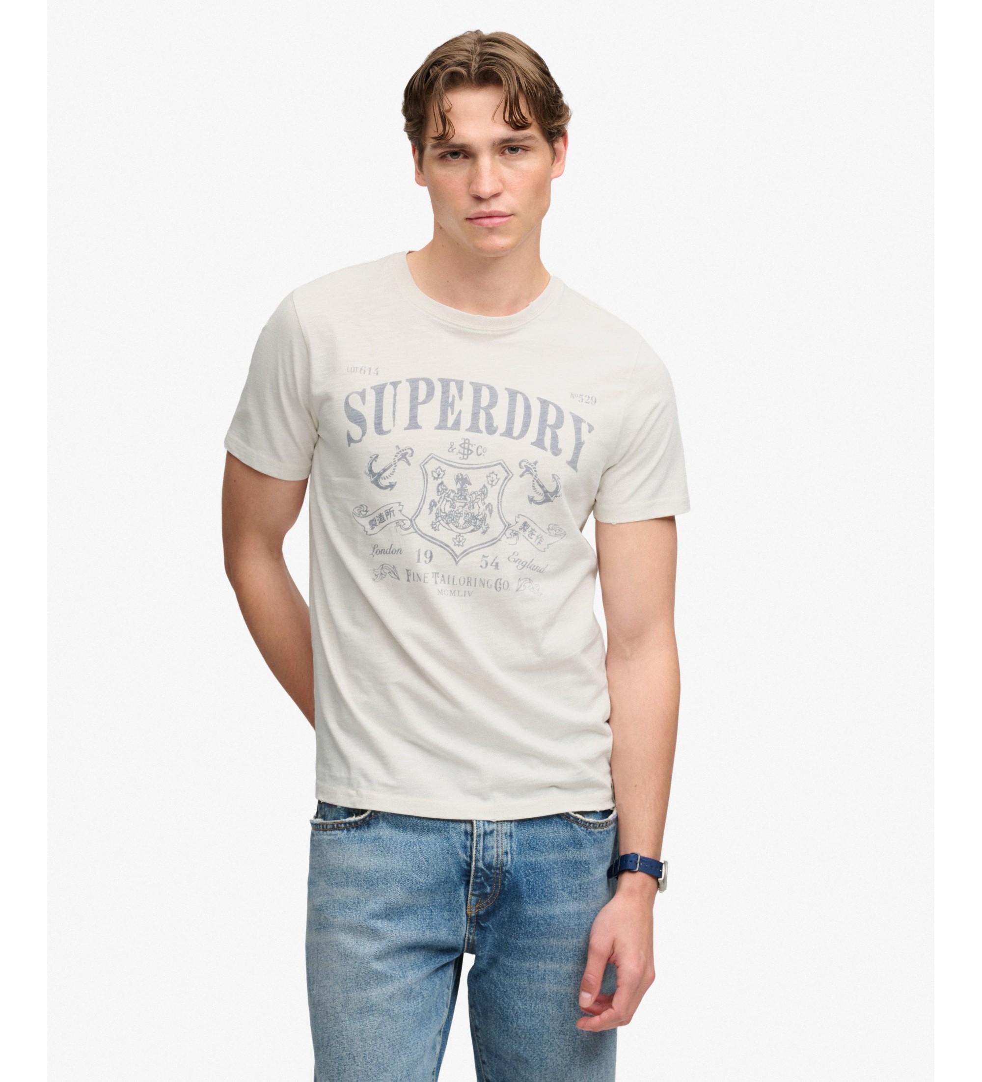 Superdry für Herren. M1012434A Beigefarbenes Mercantile-T-Shirt (L), Lässig, Baumwolle, Kurzarm