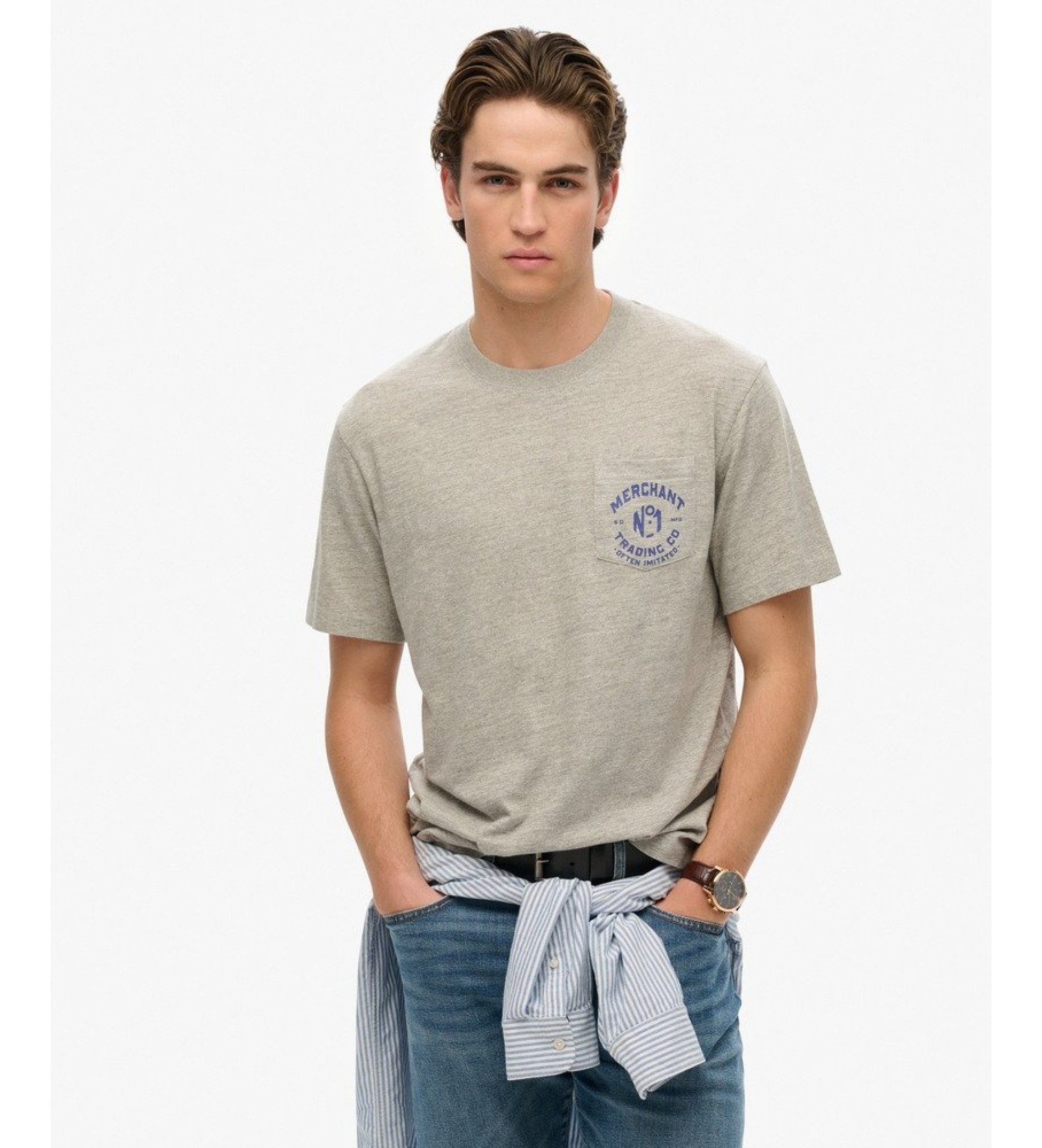 Superdry für Herren. M1012210A Graues Merchant-T-Shirt (L), Lässig, Baumwolle, Kurzarm
