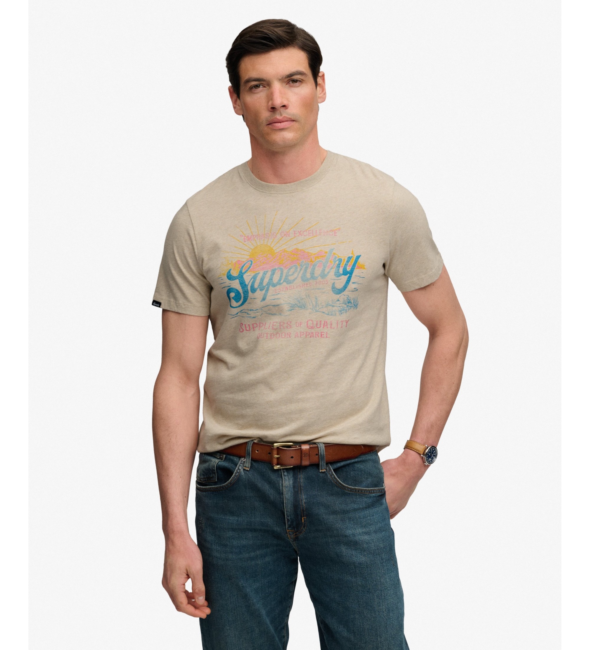 Superdry für Herren. M1012442A Outdoors Mountain T-Shirt beige (S), Lässig, Baumwolle, Kurzarm