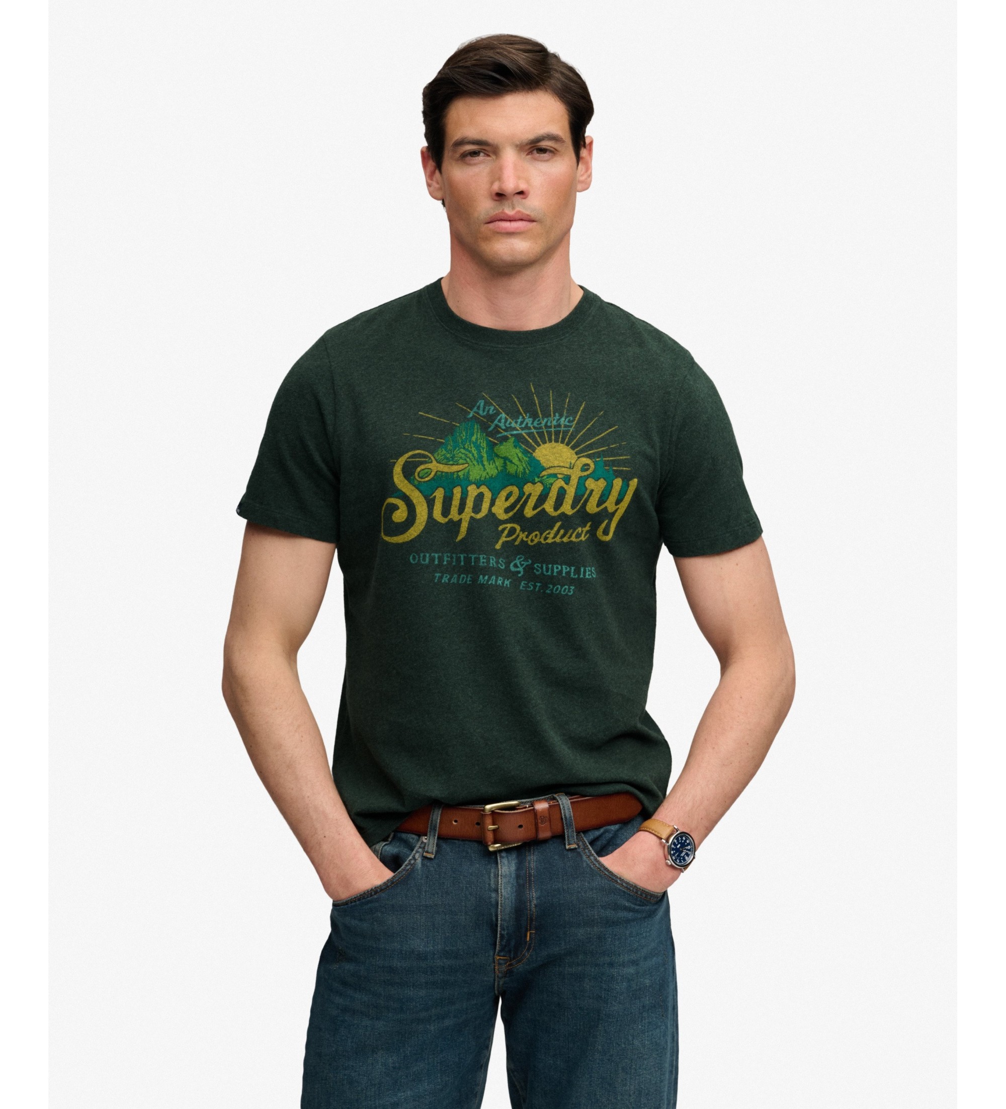 Superdry für Herren. M1012442A Grünes Outdoors Mountain-T-Shirt (L), Lässig, Baumwolle, Kurzarm