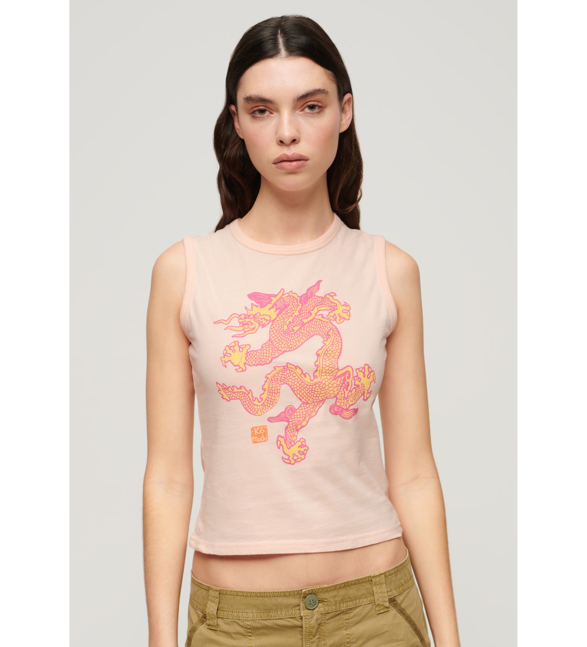 Superdry für Damen. W6011813A Vintage Komodo rosa Logo-T-Shirt (M), Lässig, Ärmellos / Hosenträger, Bio-Baumwolle, Nachhaltig