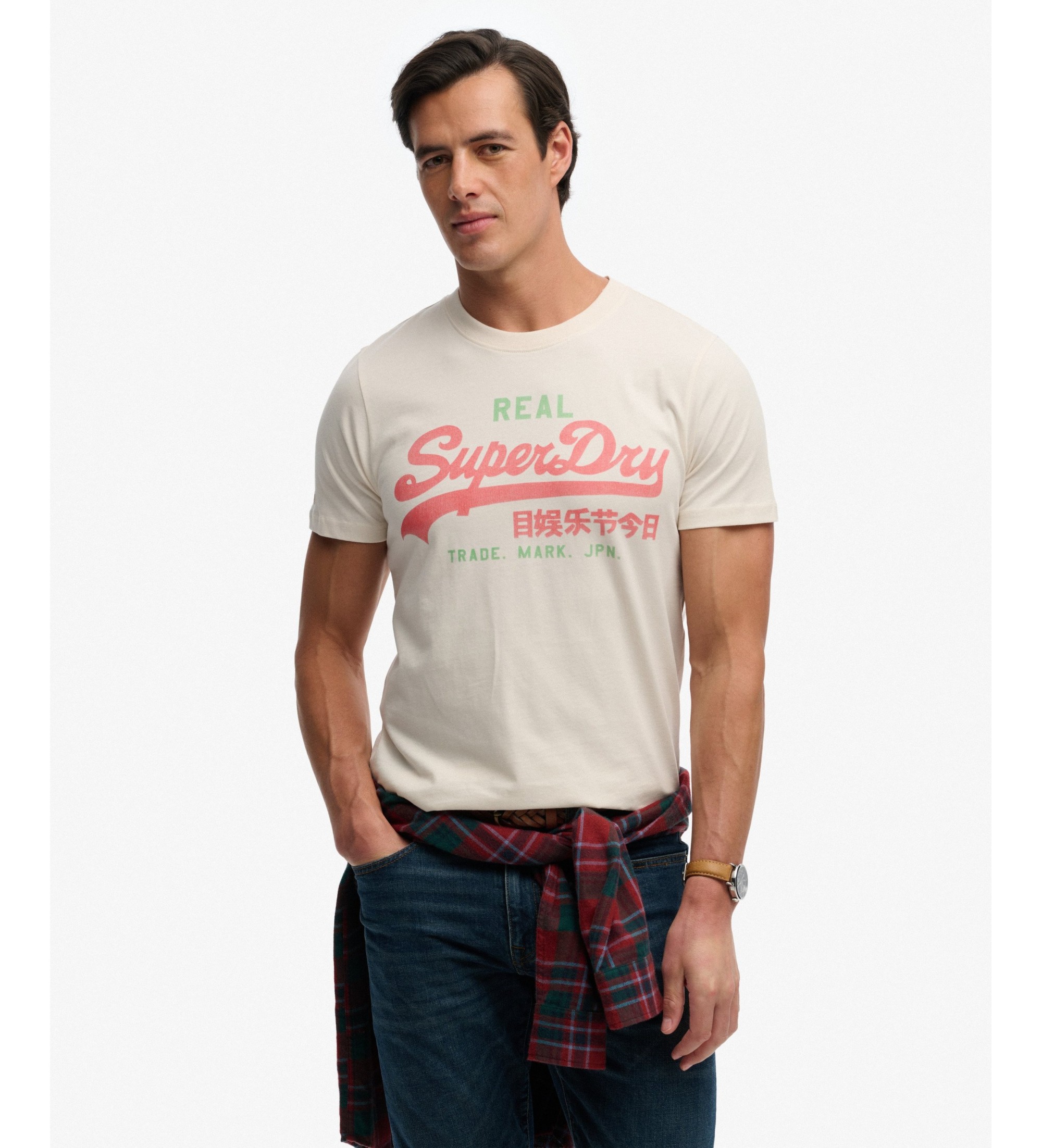 Superdry für Herren. M1012451A Klassisches T-shirt weiß (L), Lässig, Baumwolle, Kurzarm