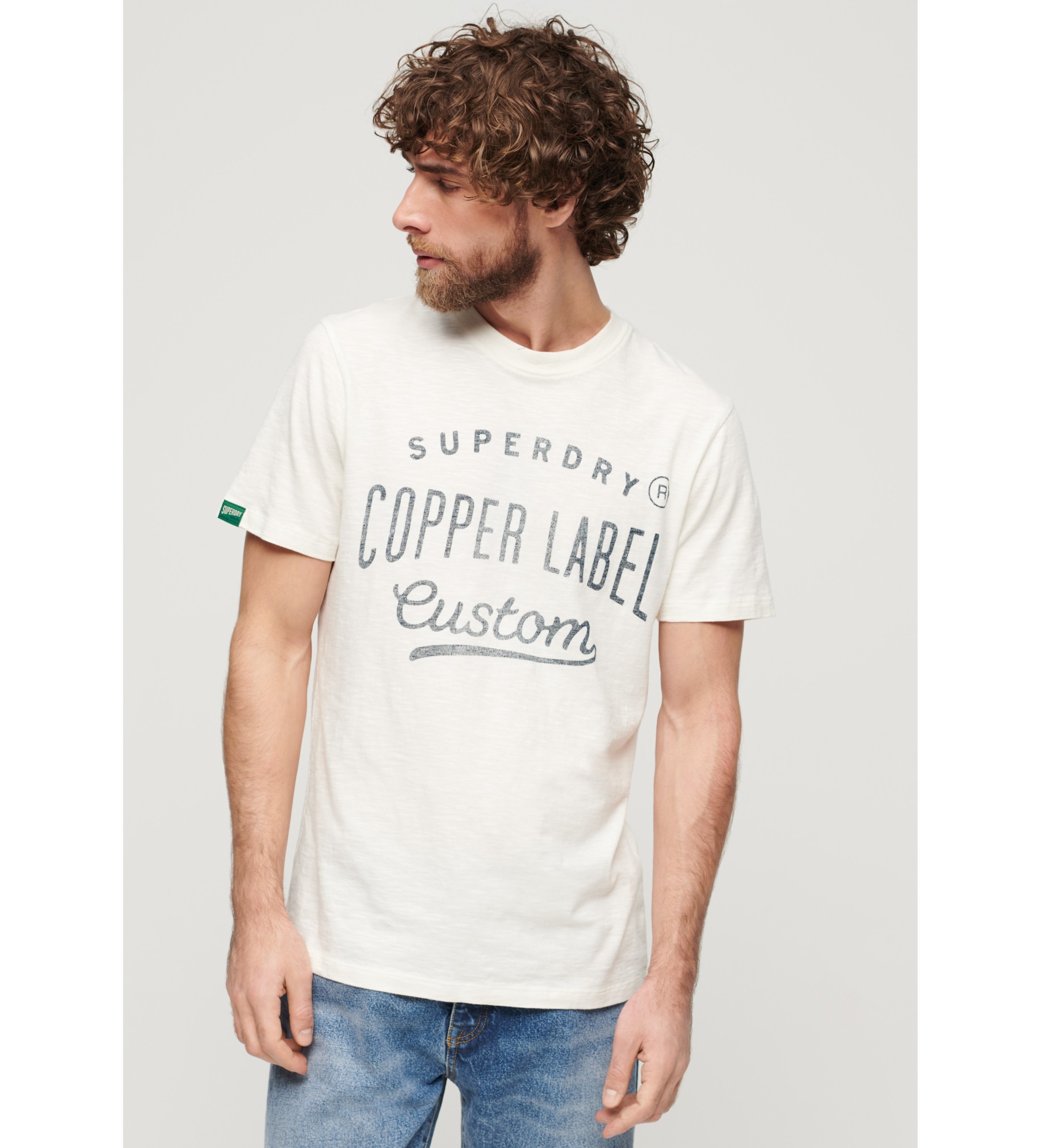 Superdry für Herren. M1011900A Workwear-T-Shirt aus der Serie Copper Label weiß (L), Lässig, Baumwolle, Kurzarm