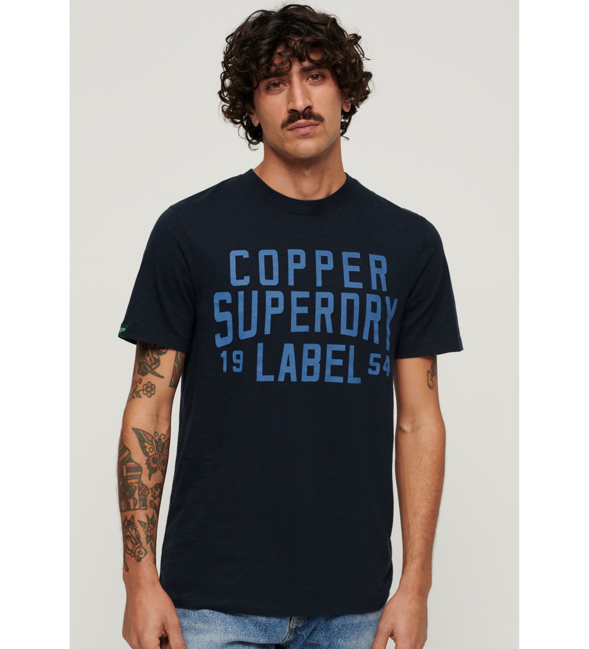 Superdry für Herren. M1011900A Workwear-T-Shirt aus der Serie Copper Label navy (S), Lässig, Baumwolle, Kurzarm, Marine