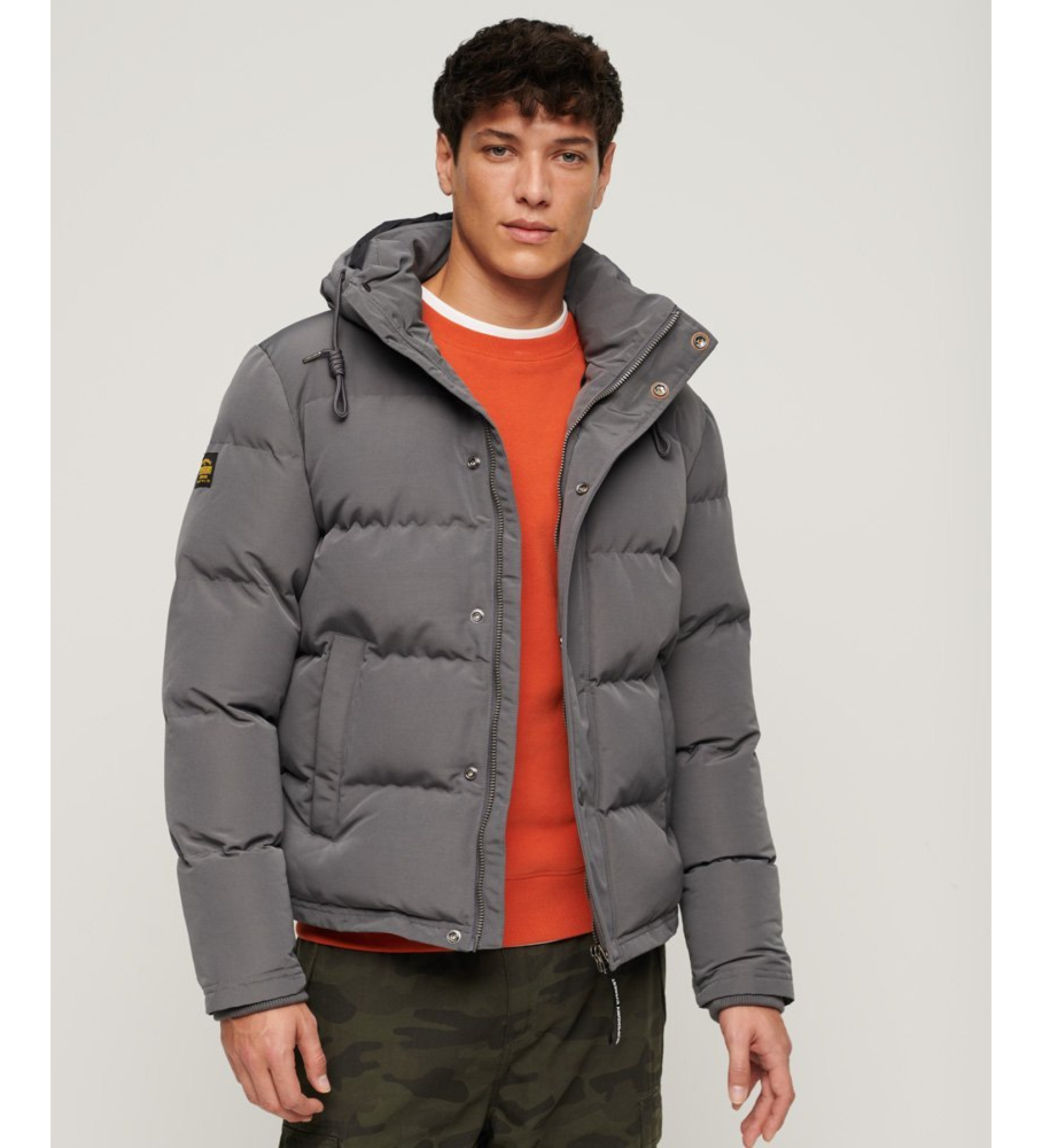 Superdry für Herren. M5011743A Everest grau wattierte Kapuzenjacke mit Kapuze (L), Lässig, Polyester, Langarm