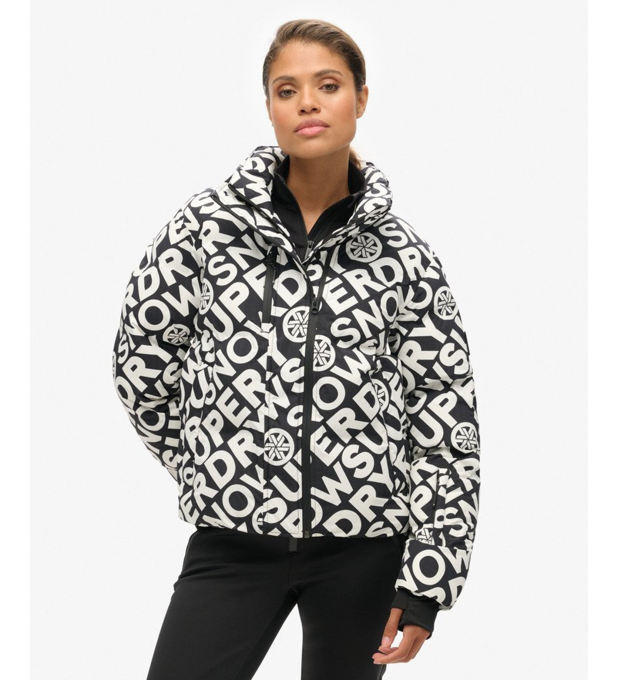 Superdry für Damen. WS110169A Quadratisch geschnittener Steppmantel schwarz (L), Lässig, Nachhaltig, Recyceltes Nylon
