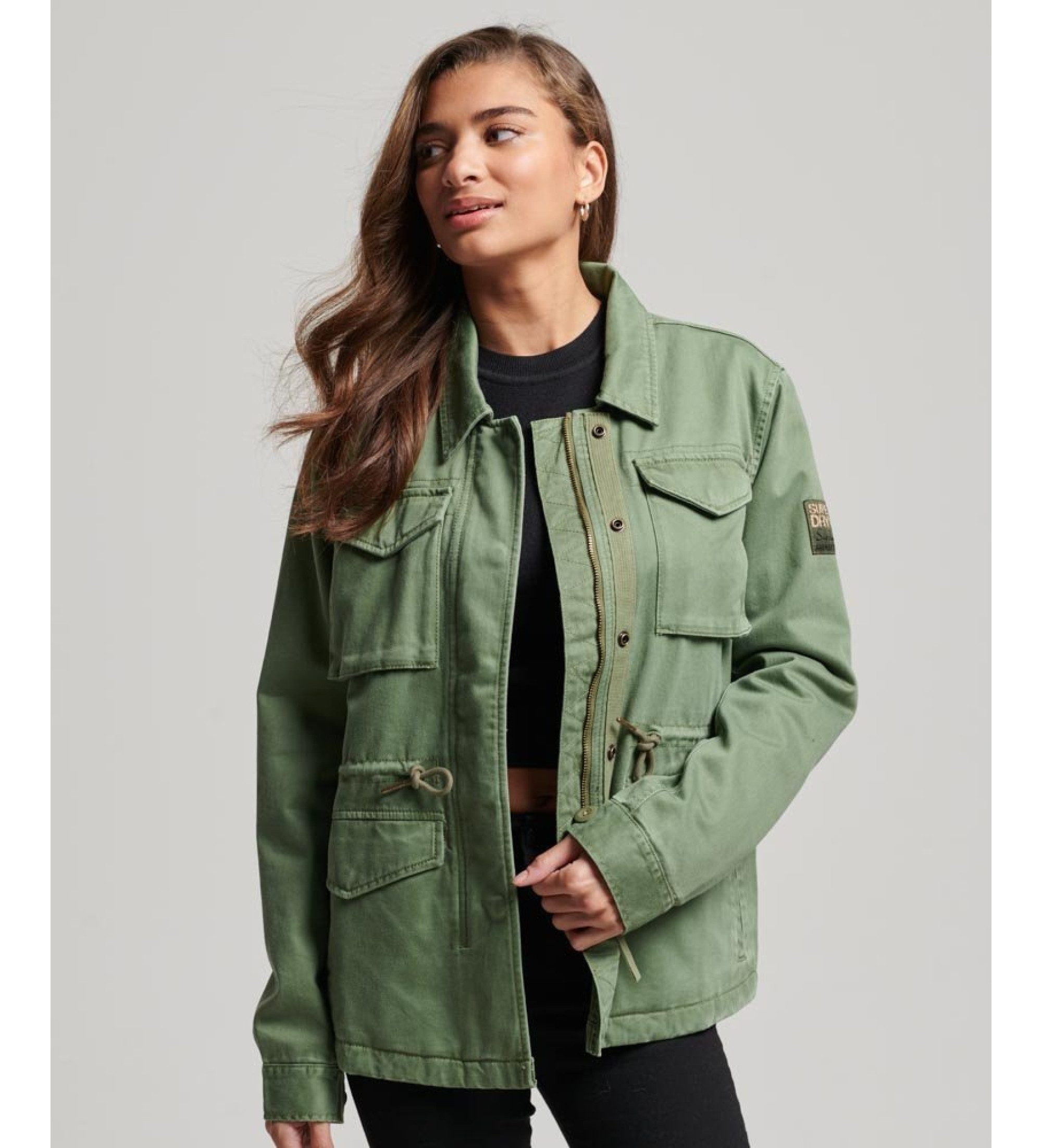 Superdry für Damen. W5011544A Militärjacke M65 grün (L), Lässig, Baumwolle