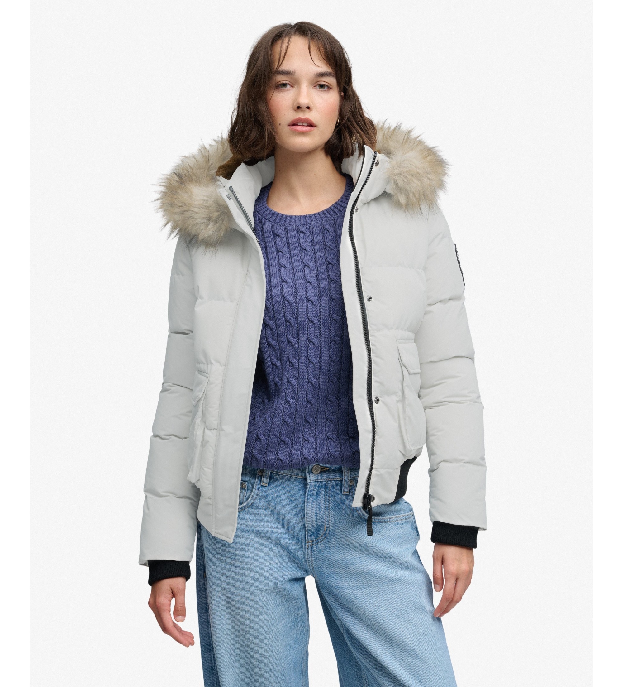 Superdry für Damen. W5012135A Everest Damen-Bomberjacke, grau (XS), Lässig, Polyester