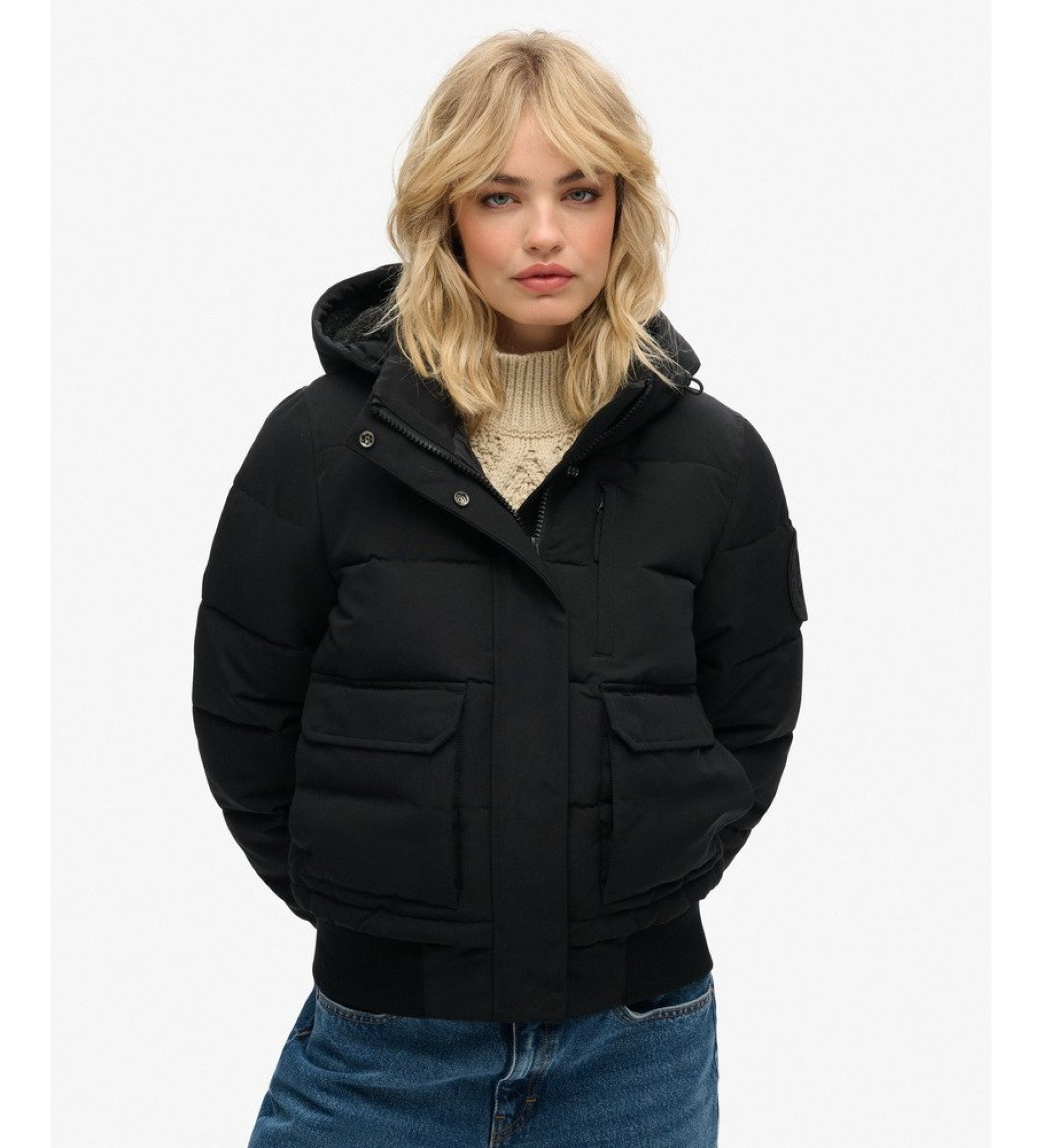 Superdry für Damen. W5011907A Bomberjacke ?Everest? in Schwarz (L), Lässig, Polyester