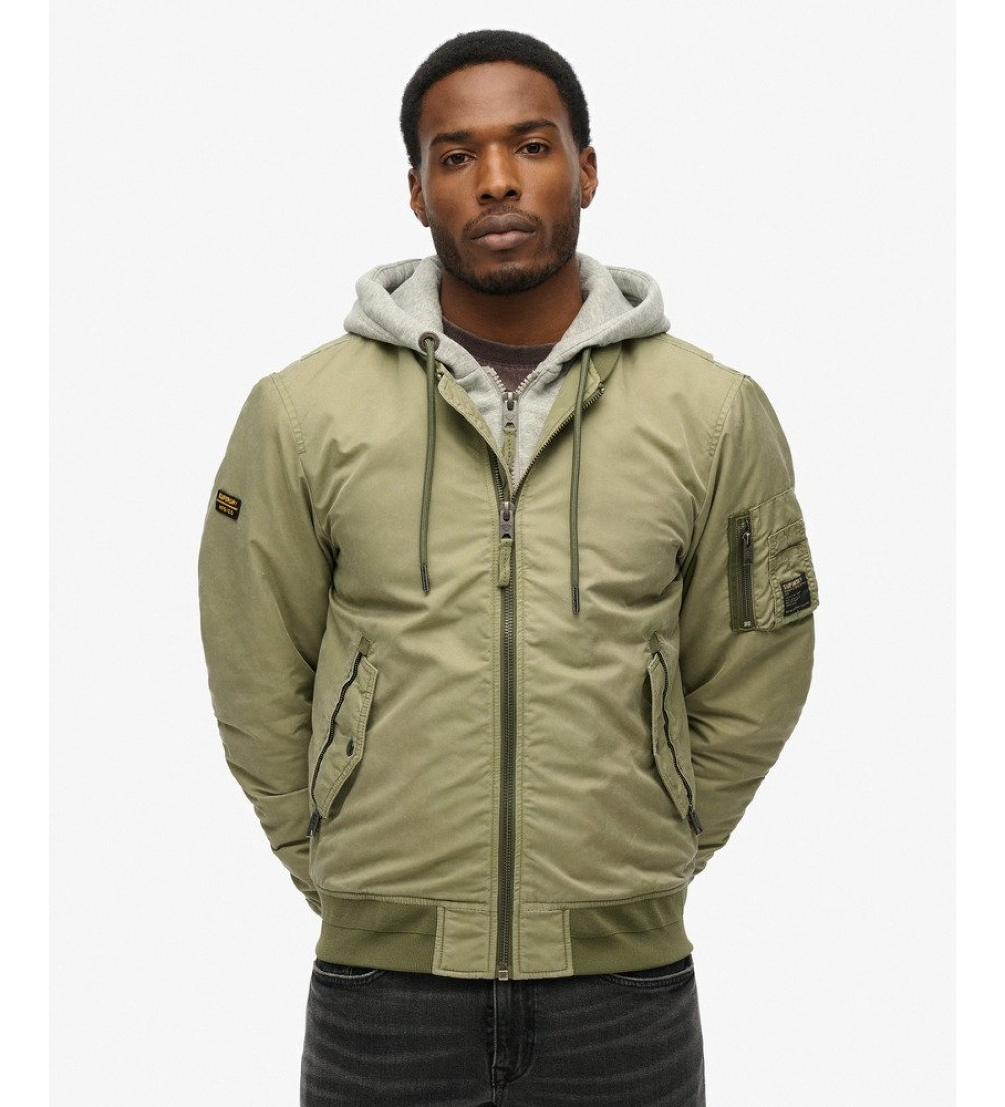 Superdry für Herren. M5012080A Bomberjacke Military MA1 grün (L), Lässig, Nylon