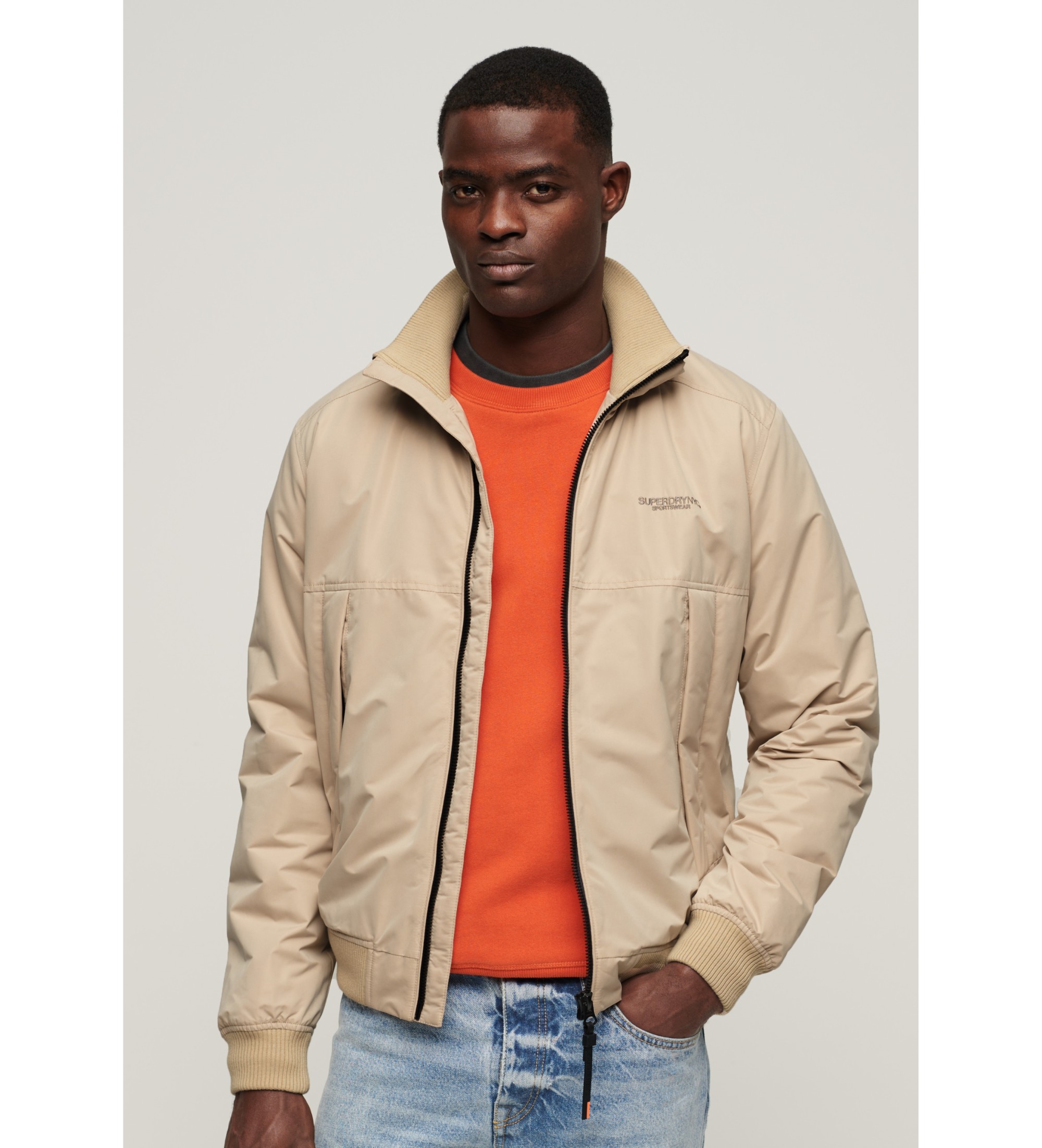 Superdry für Herren. M5011834A Beigefarbene Harrington-Jacke (XL), Lässig, Polyester, Langarm