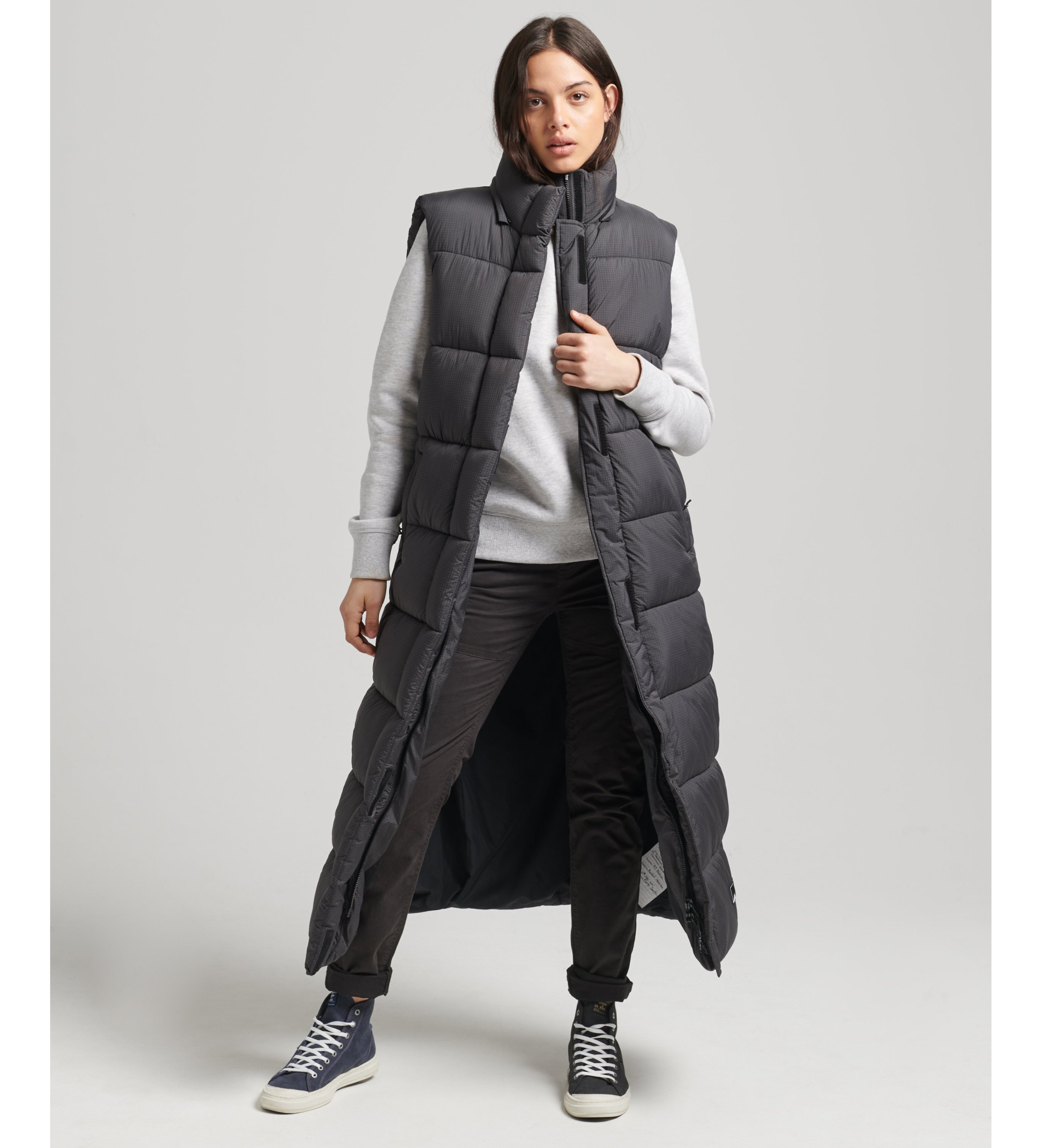 Superdry für Damen. W5011444A Ripstop-Kapuzenweste lang schwarz (XS), Lässig, Polyester