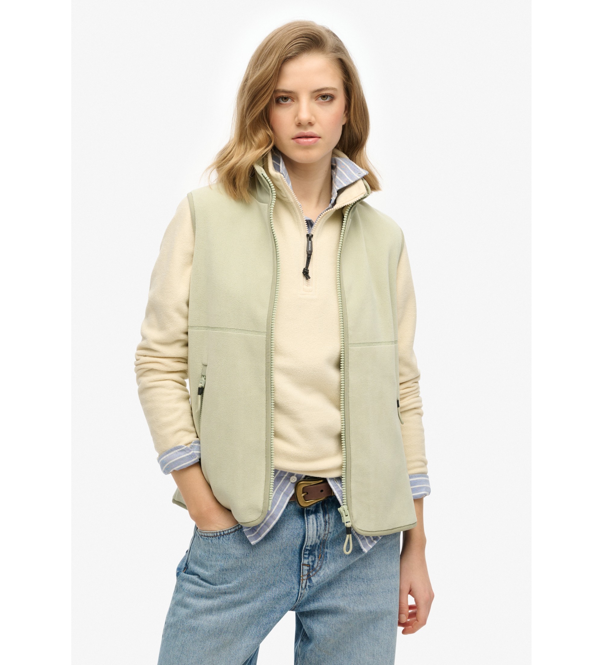 Superdry für Damen. W5011913A Fleecegefütterte Weste Active grün (L), Lässig, Polyester