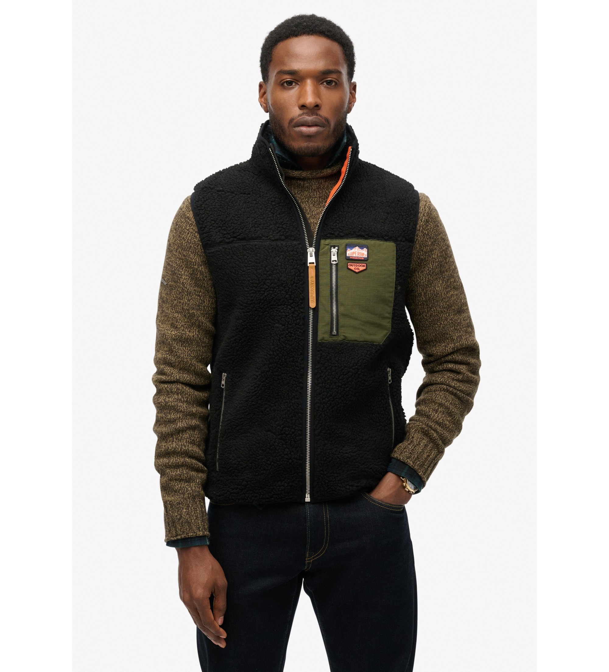 Superdry für Herren. M5012160A Fleeceweste Vintage Retro schwarz (XXL), Lässig, Recyceltes Polyester, Nachhaltig