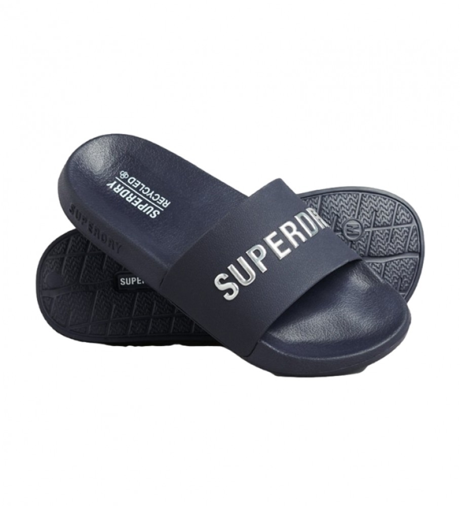Superdryvoor vrouwen. WF310185A Teenslippers met Code navy logo (40/41), Plat, Geen, Casual, Strandkleding, Marineblauw