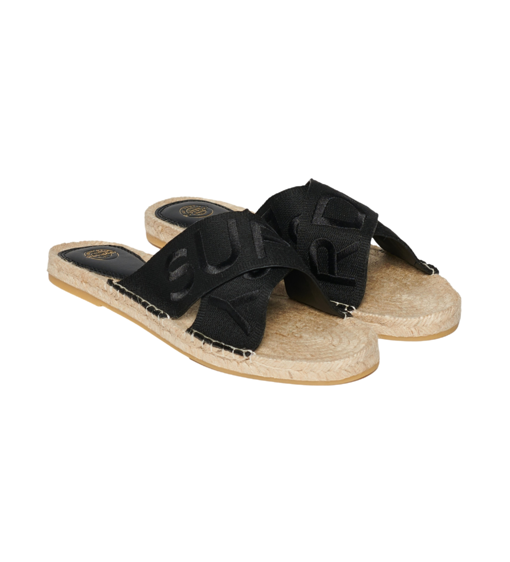 Superdry für Damen. WF310221A Schwarze Espadrilles mit gekreuzten Riemen (37), Stoff, Wohnung, Keine, Lässig