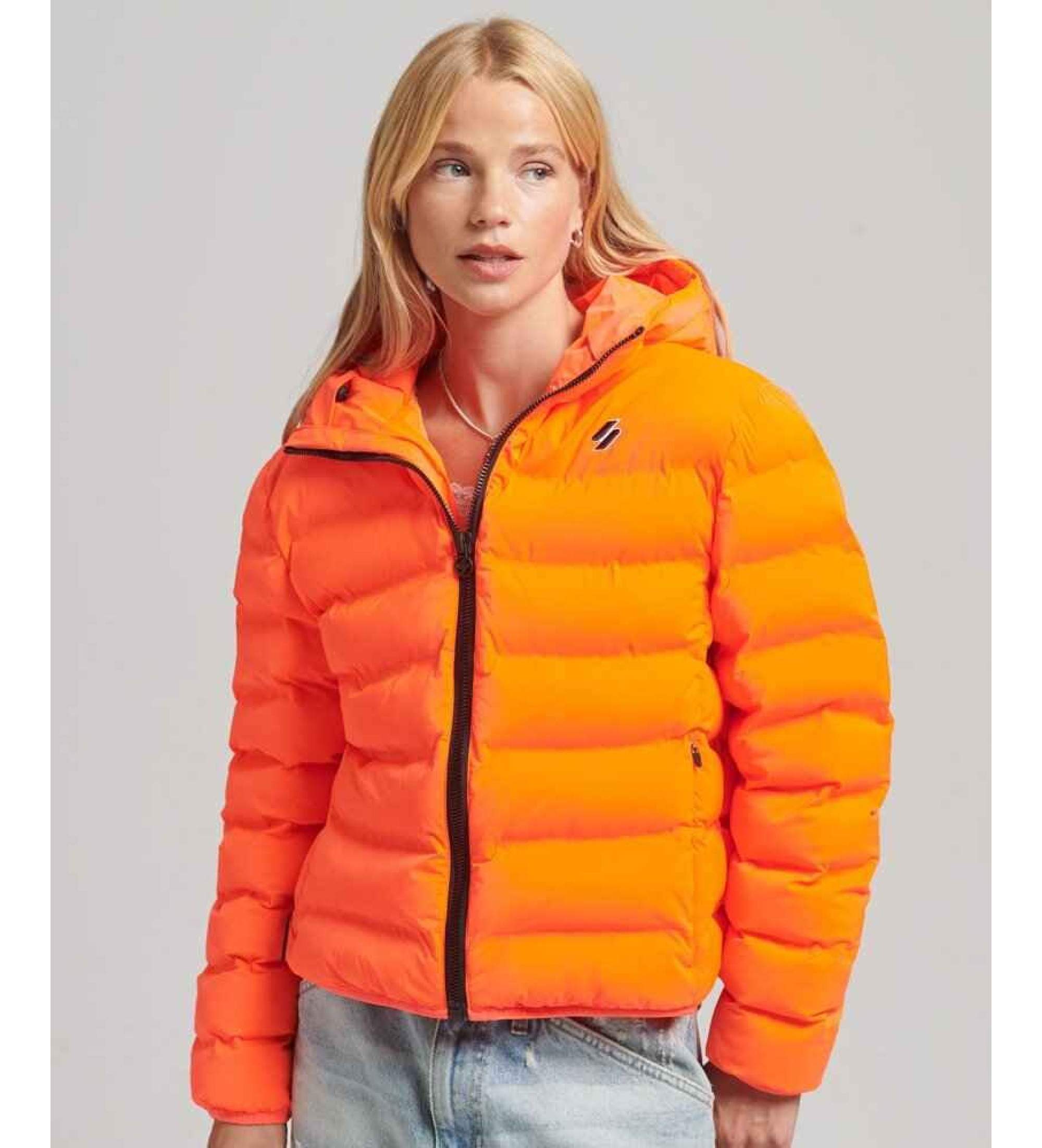 Superdryvoor vrouwen. W5011103A Gewatteerd jack Code All Seasons oranje (M), Casual, Gerecycled polyester, Duurzaam