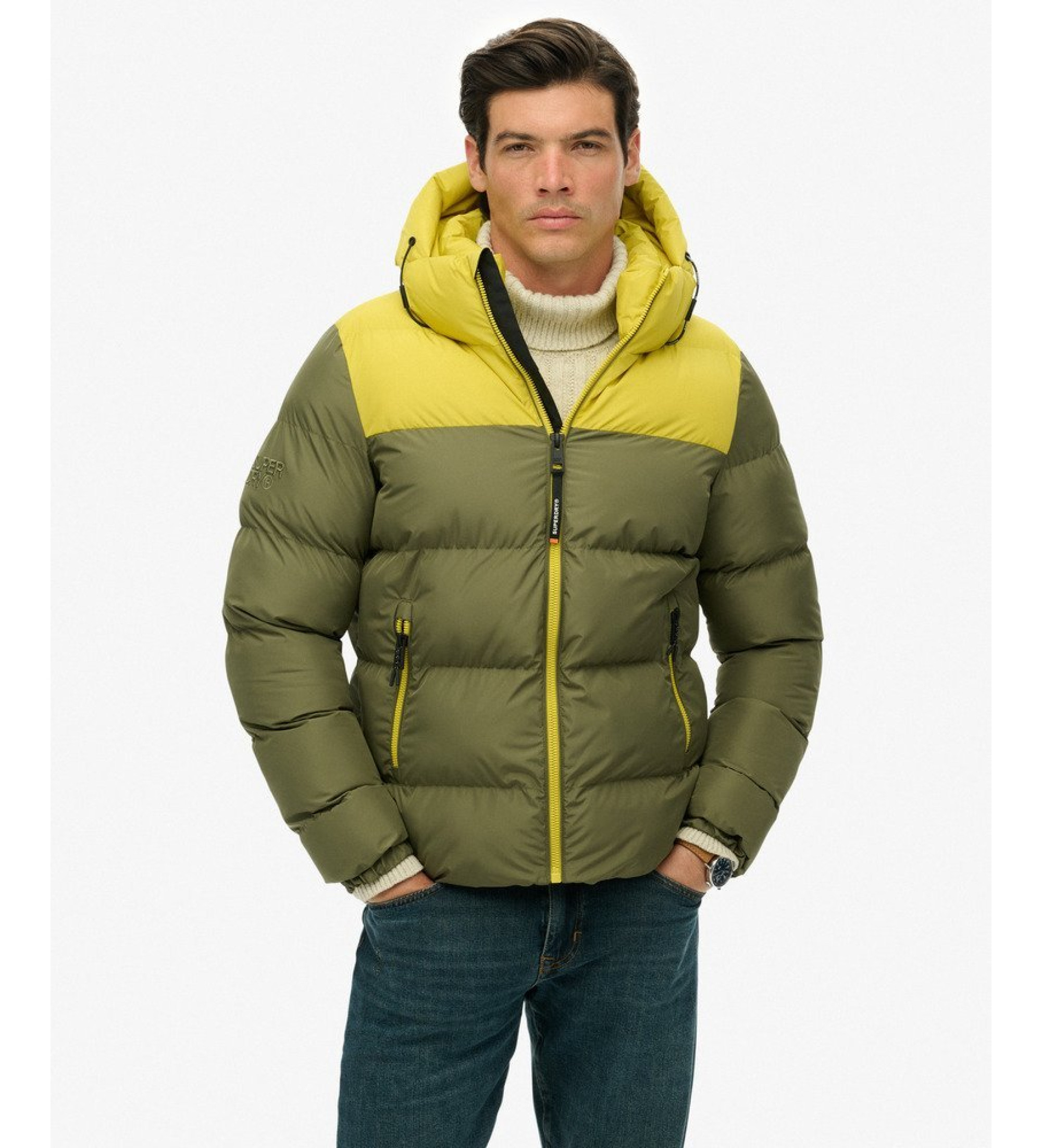Superdry für Herren. M5012281A Steppjacke Colorblock grün (XXL), Lässig, Recyceltes Polyester, Nachhaltig
