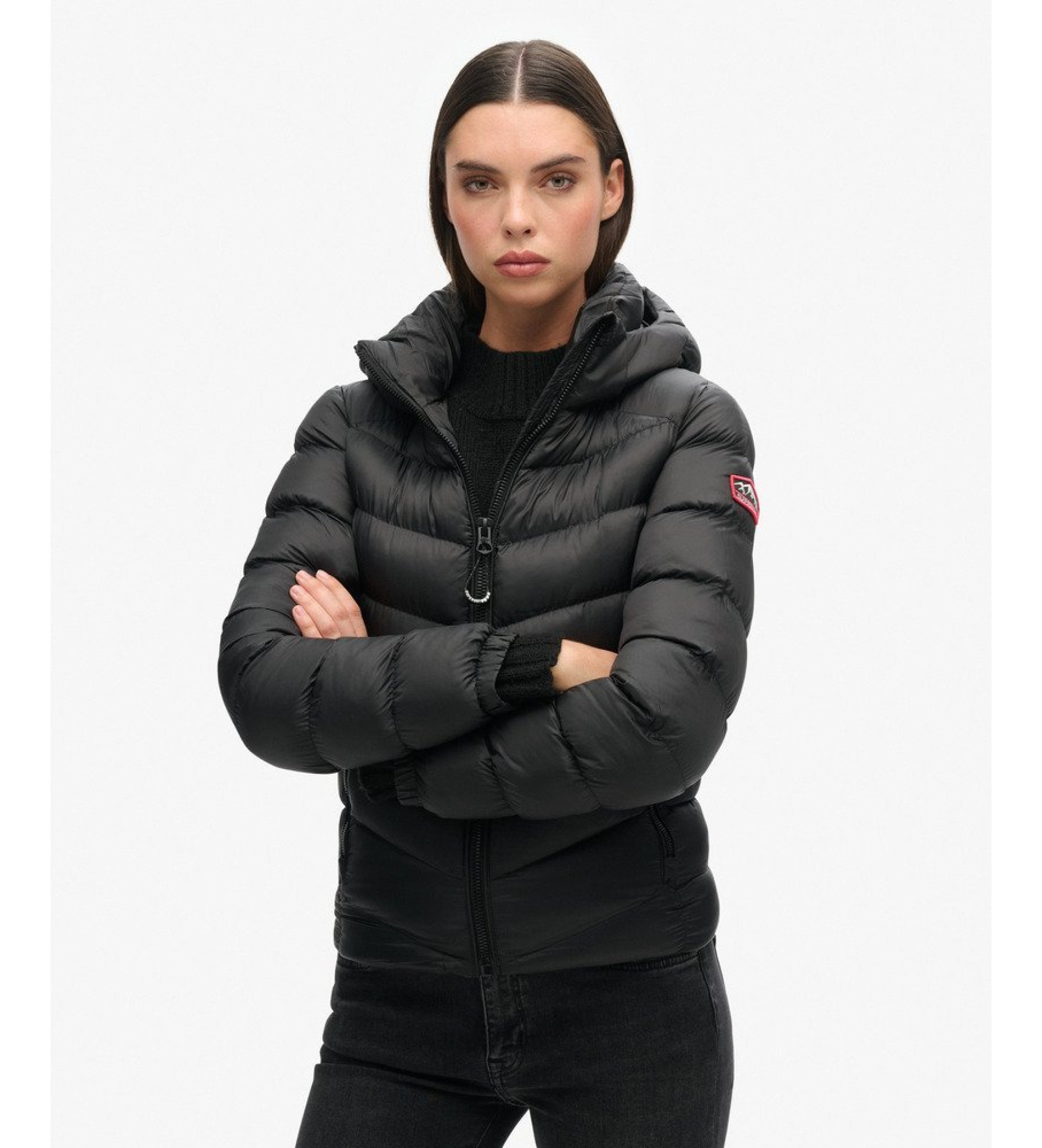 Superdry für Damen. W5011593A Fuji Steppjacke mit Kapuze schwarz (L), Lässig, Polyester