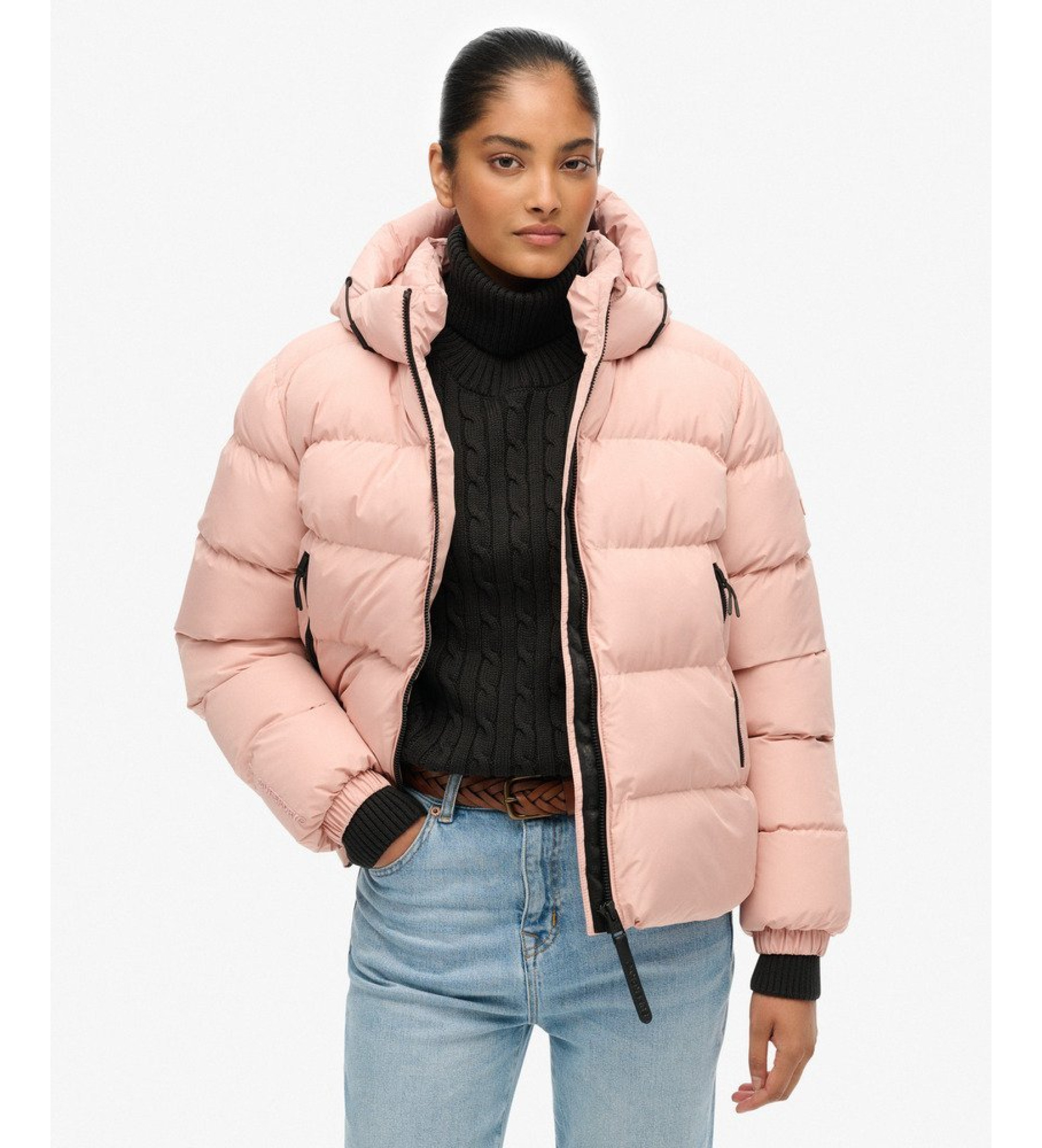 Superdry für Damen. W5011996A Stanton Steppjacke mit Kapuze Rosa (L), Lässig, Polyester