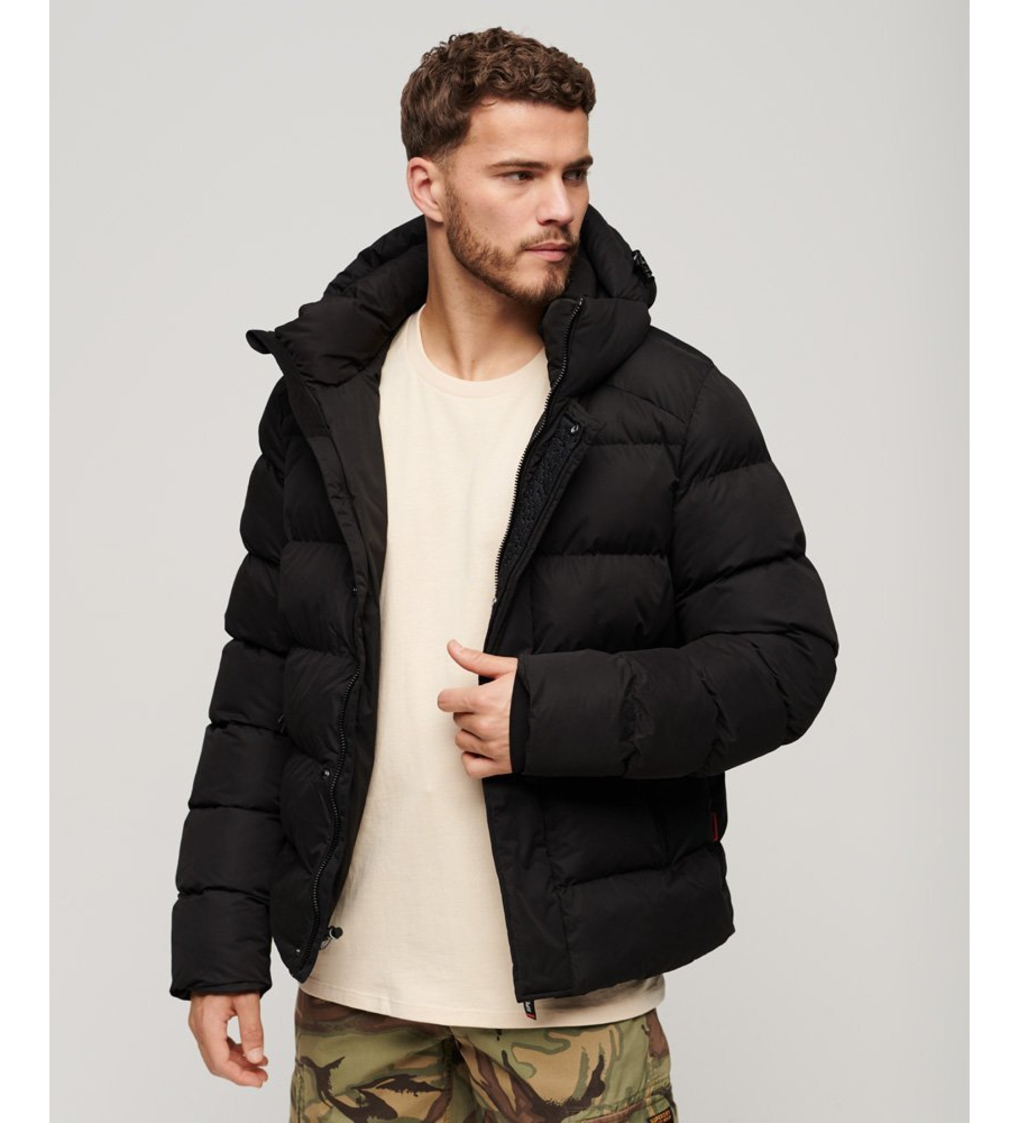Superdry für Herren. M5011907A Mikrofaser Steppjacke mit Kapuze Sport schwarz (XXL), Lässig, Recyceltes Polyester