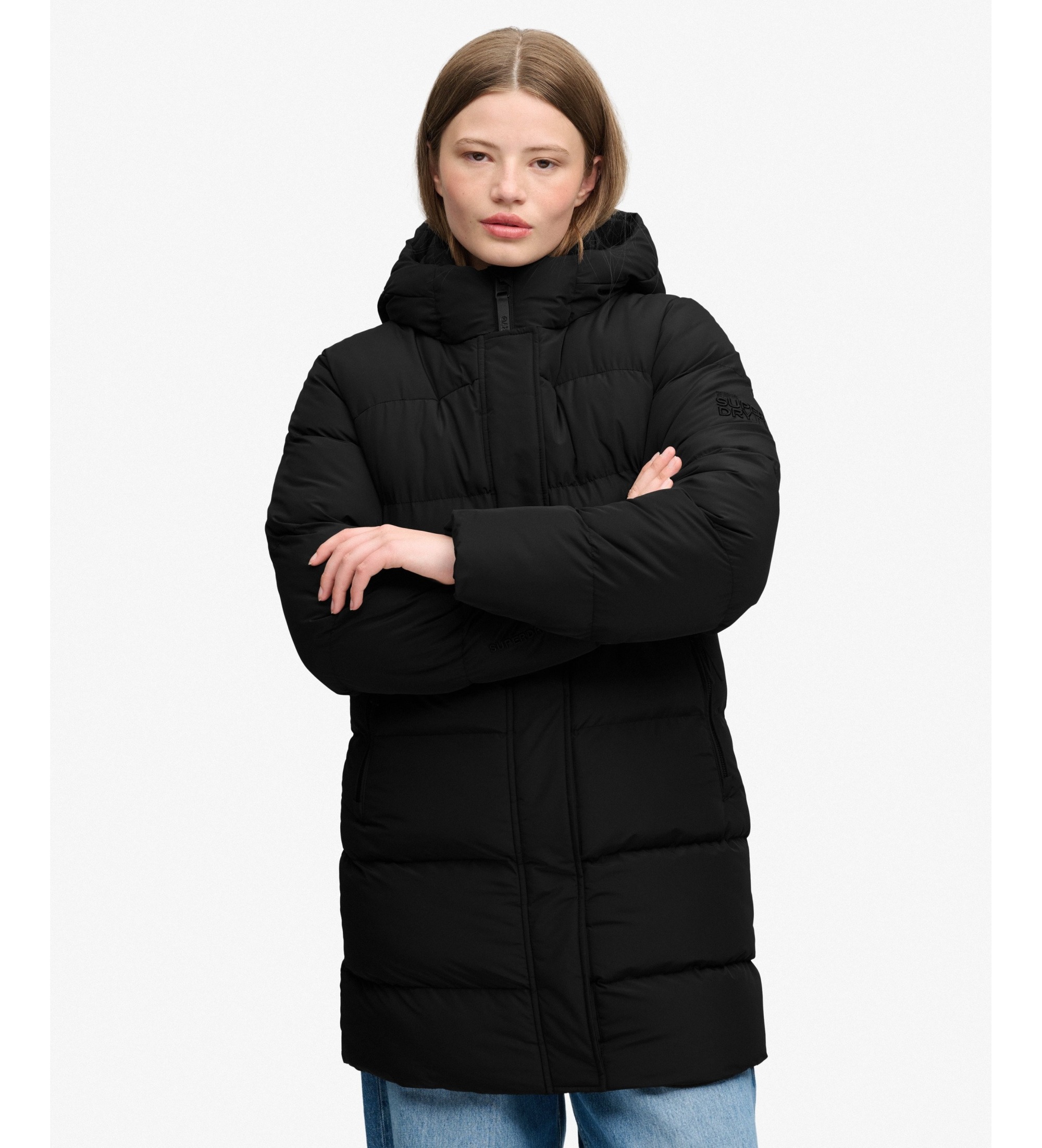 Superdry für Damen. W5012179A Gesteppte Sportjacke mit Kapuze, mittellang, schwarz (S), Lässig, Polyester