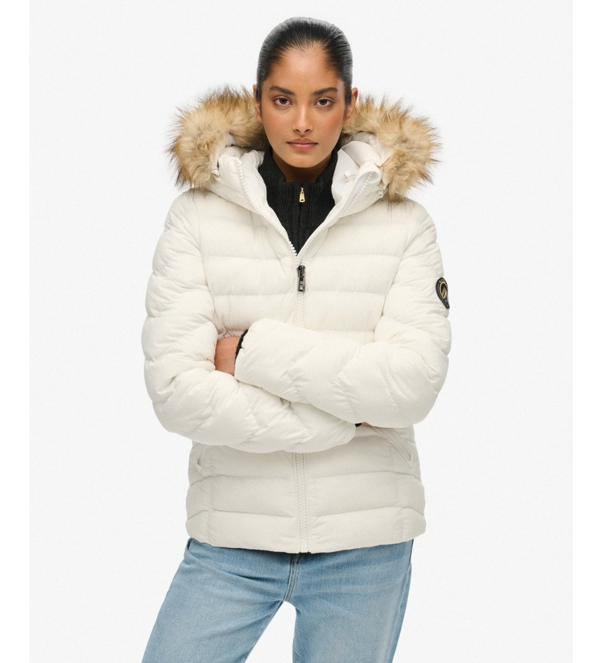 Superdry für Damen. W5012000A Fuji Kunstfell Steppjacke weiß (XL), Lässig, Recyceltes Polyester, Nachhaltig