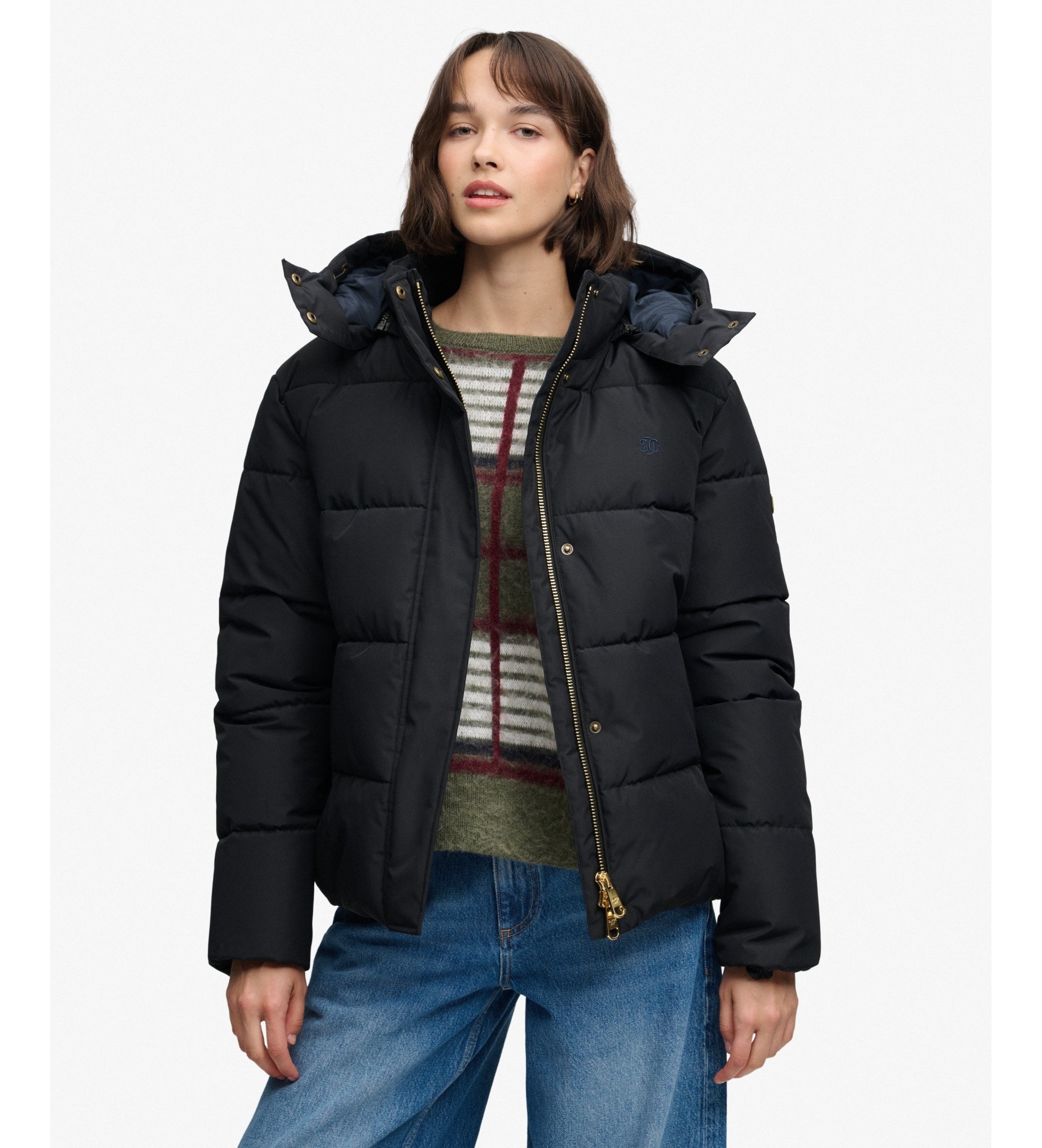 Superdry für Damen. W5012207A Premium-Steppjacke mit Kapuze, schwarz (L), Lässig, Polyester