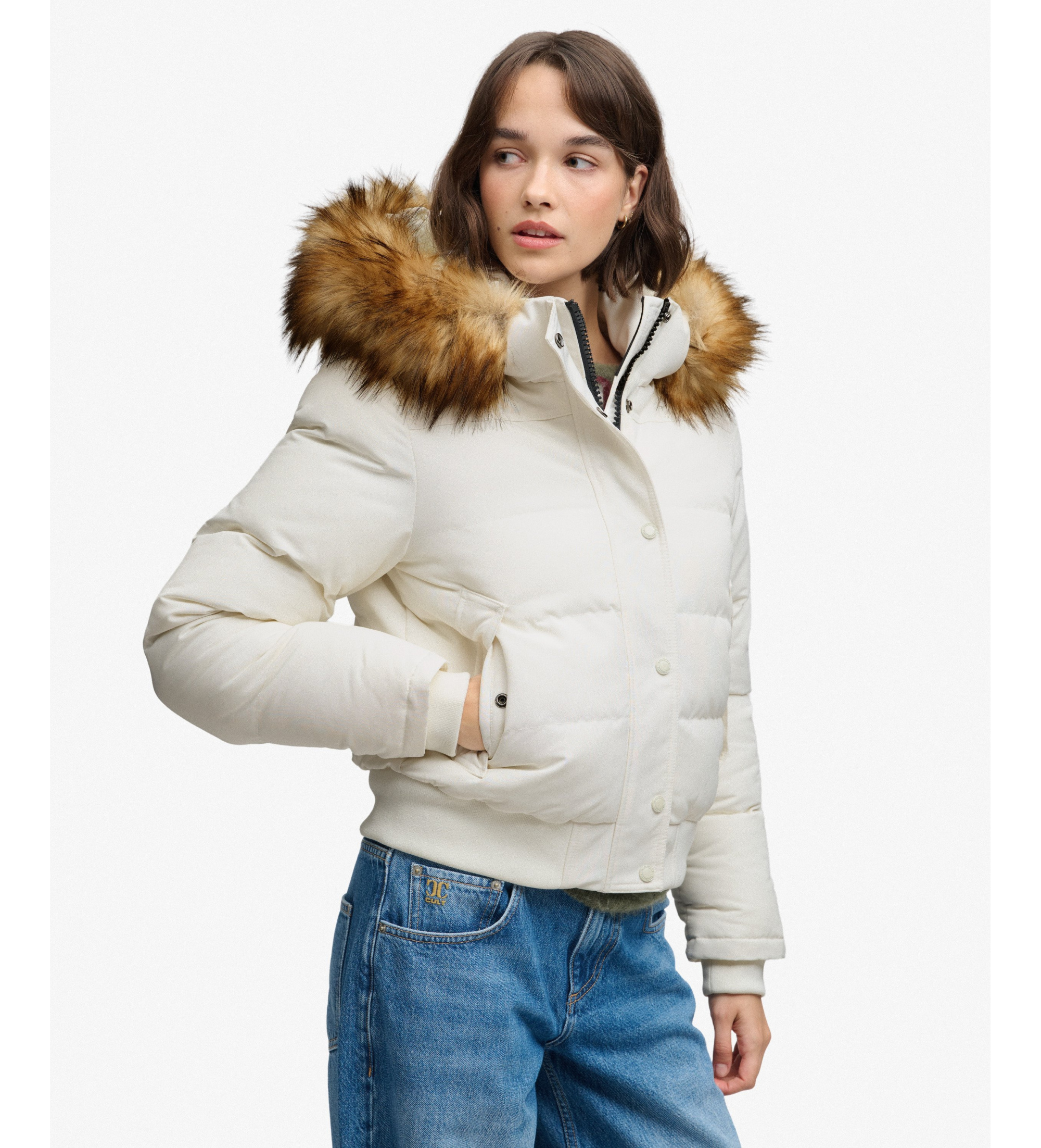 Superdry für Damen. W5011785A Everest Bomberjacke gebrochenes Weiß (XXS), Lässig, Polyester