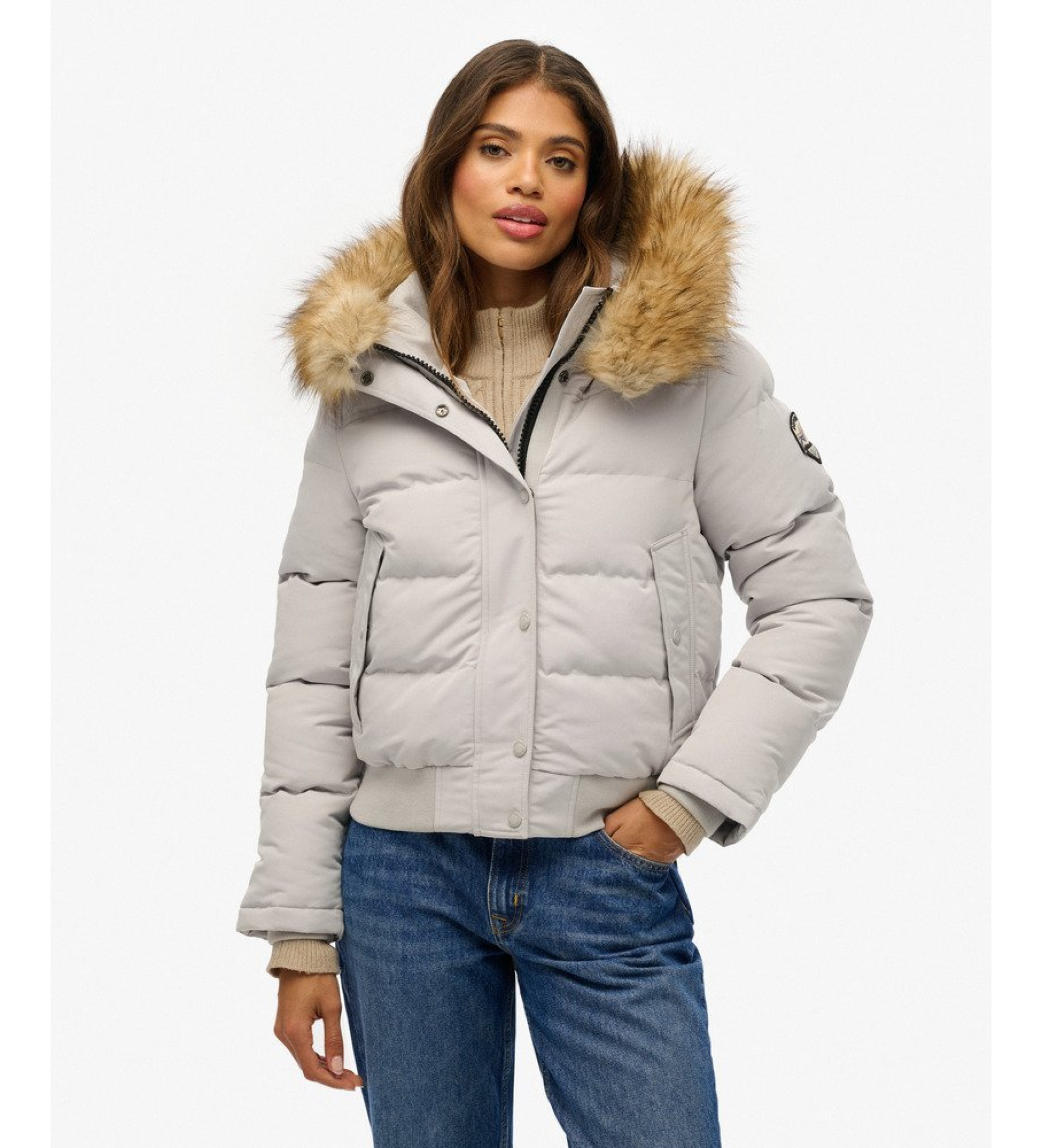 Superdry für Damen. W5011785A Bomberjacke Everest grau (XS), Lässig, Recyceltes Polyester, Nachhaltig