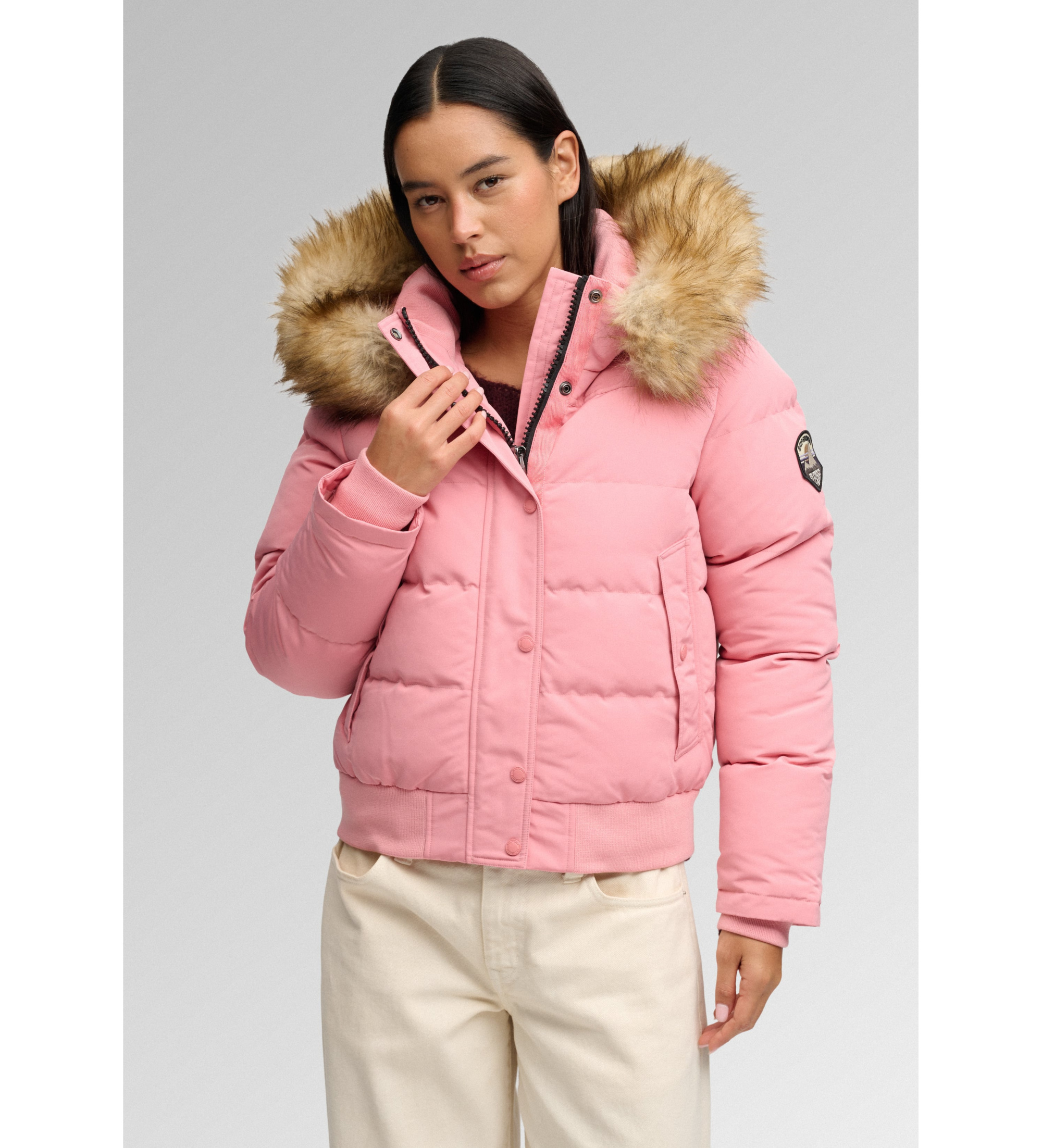 Superdry für Damen. W5011785A Everest Bomberjacke Rosa (L), Lässig, Polyester