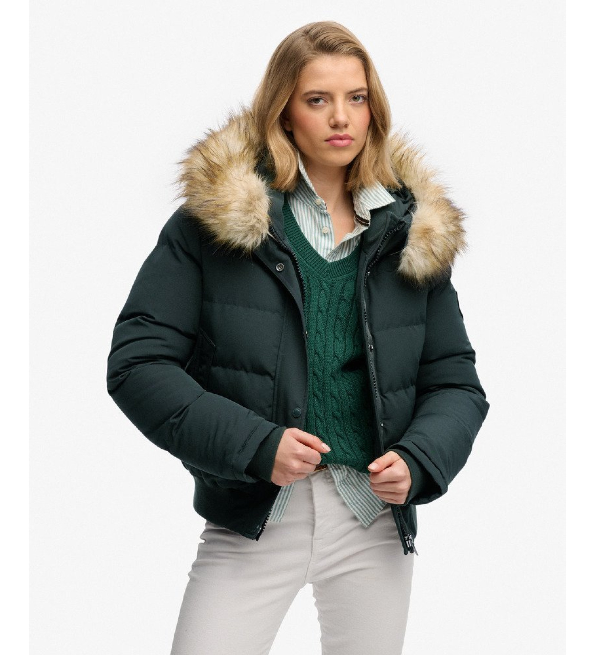 Superdry für Damen. W5011785A Bomberjacke Everest grün (XS), Lässig, Recyceltes Polyester, Nachhaltig