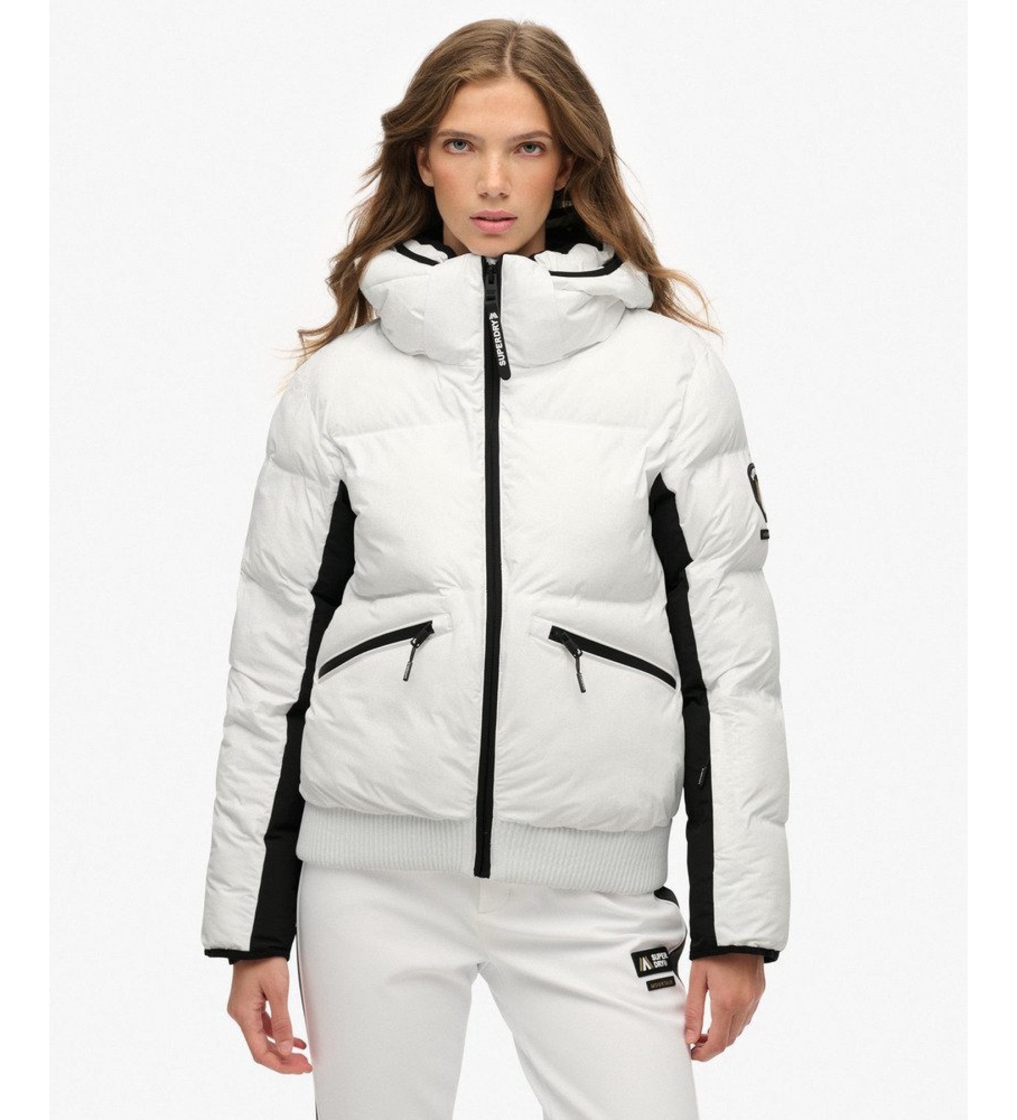 Superdry für Damen. WS110179A Bomber Skijacke mit Kapuze weiß (XS), Lässig, Polyester