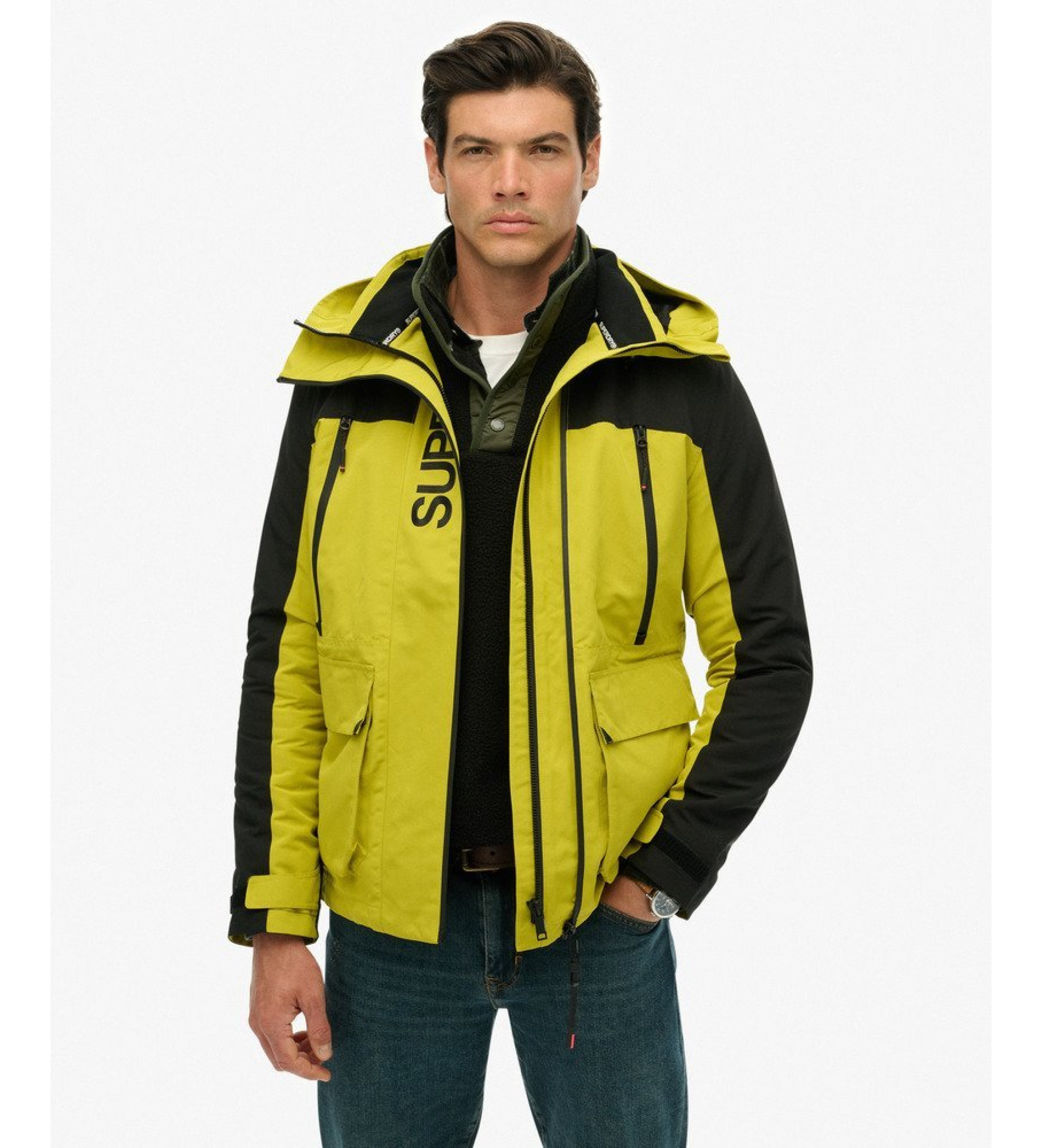 Superdryvoor mannen. M5012240A Colour Block jas geel (M), Casual, Polyester