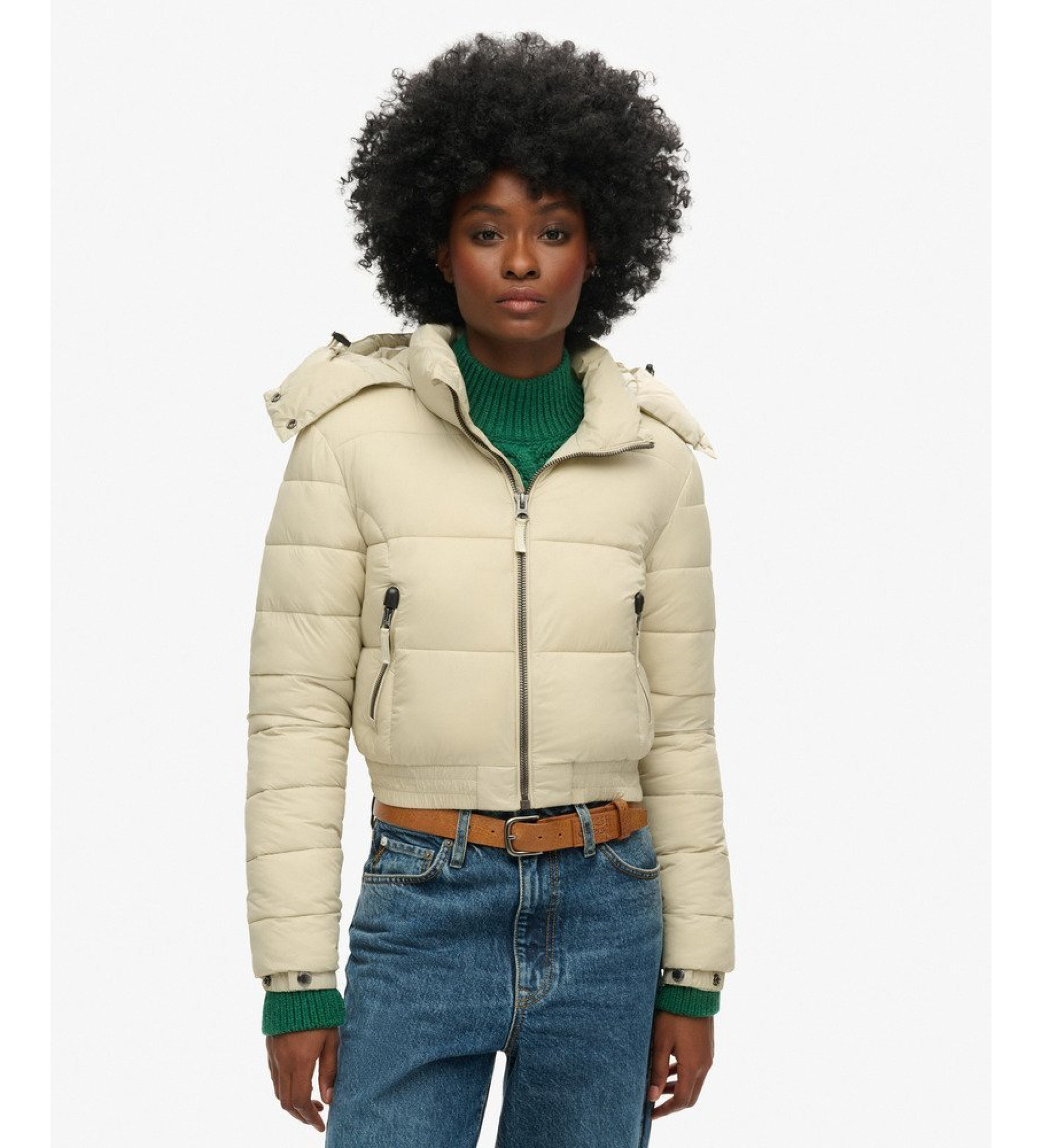Superdry für Damen. W5011682A Kurze Kapuzenjacke Fuji beige (XL), Lässig, Nachhaltig, Recyceltes Nylon