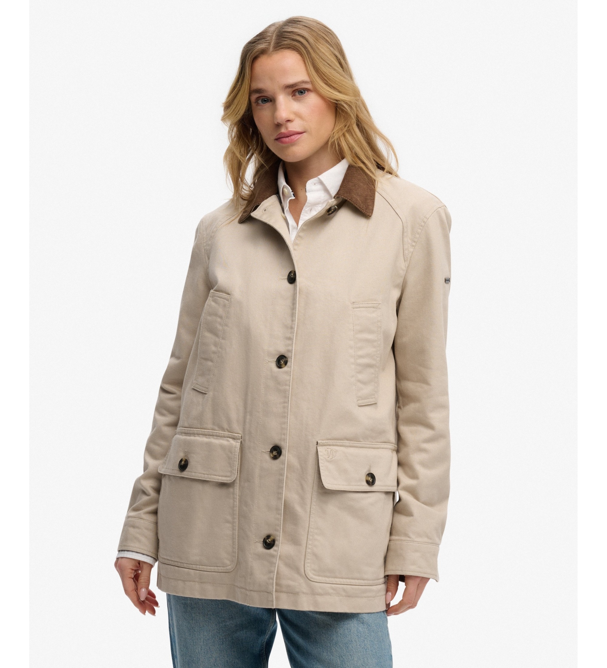 Superdry Damen Estate Cotton Barn Jacke, Hellbeige, Größe: 40