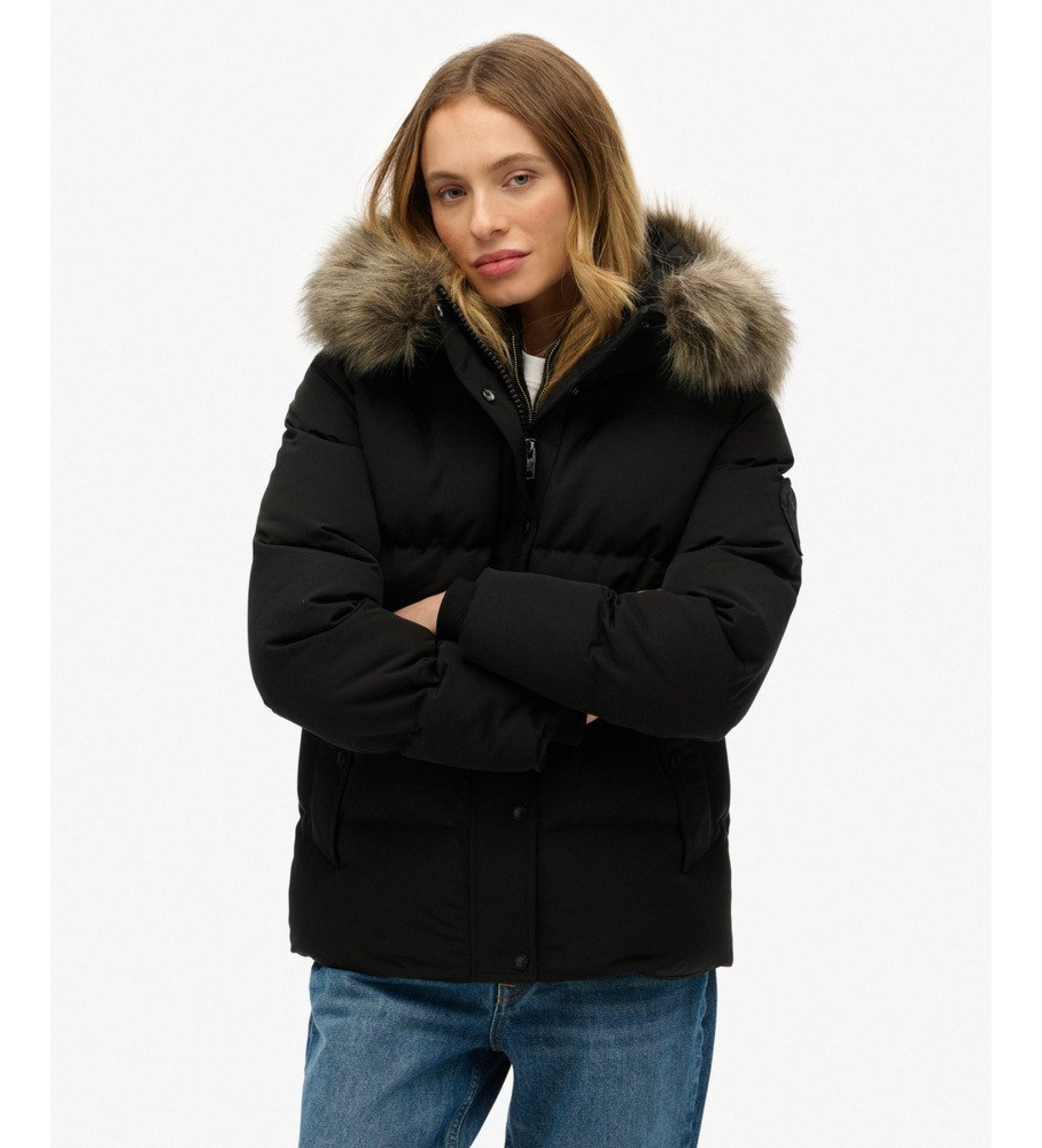 Superdry für Damen. W5011929A Everest 5 Baffle Pufferjacke schwarz (M), Lässig, Recyceltes Polyester, Nachhaltig