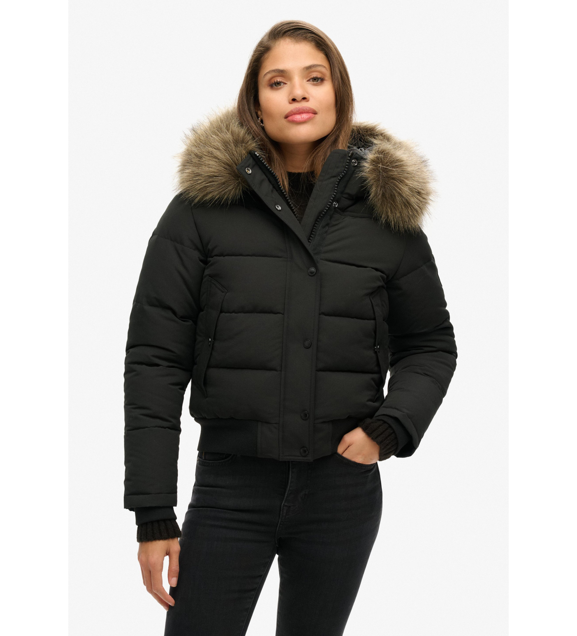 Superdry für Damen. W5011785A Everest Bomberjacke schwarz (L), Lässig, Polyester